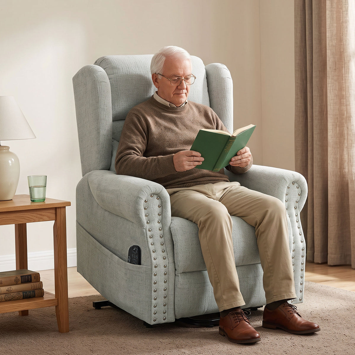 Riser Recliner Chair with Vibration Massage and Heat, Chenille Electric Power Lift Recliner Chair for Elderly with Spring Cushion, USB Port, Plush High Back, Remote, Side Pockets, Light Grey