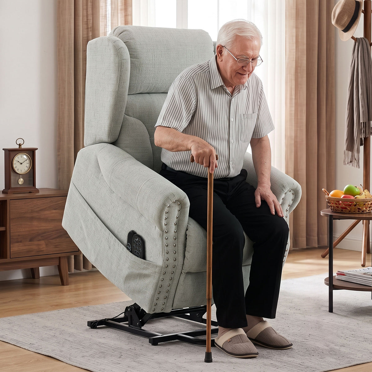Riser Recliner Chair with Vibration Massage and Heat, Chenille Electric Power Lift Recliner Chair for Elderly with Spring Cushion, USB Port, Plush High Back, Remote, Side Pockets, Light Grey