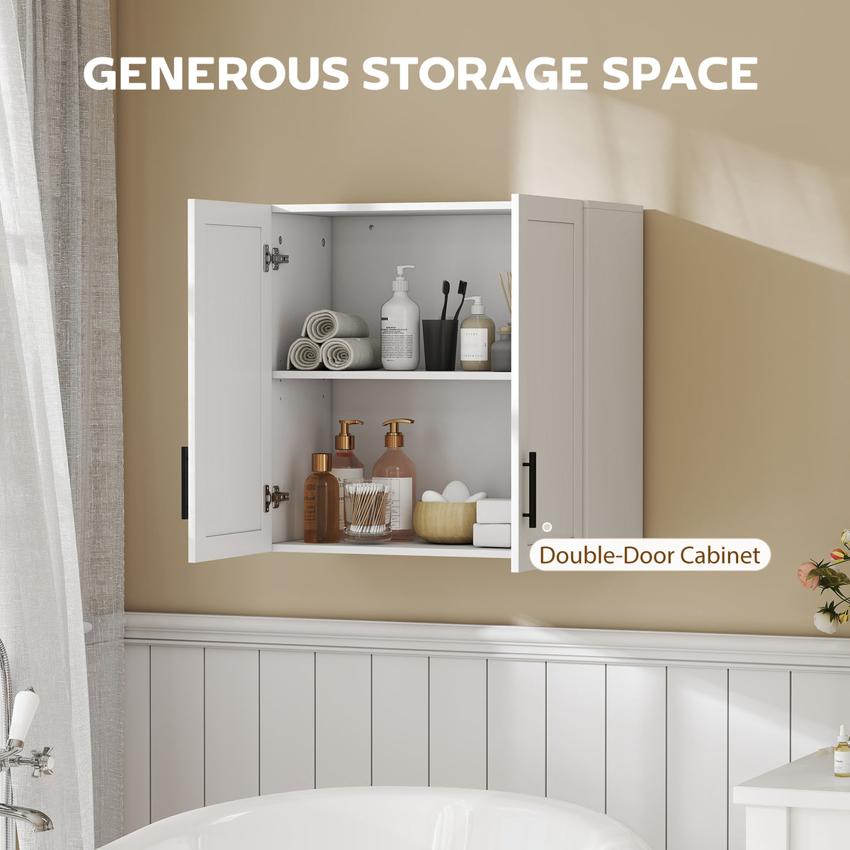 2-Piece Bathroom Wall Cabinet, Wall Mounted Over the Toilet Space Saver with 2 Doors and Adjustable Shelf Storage for Bathroom, White