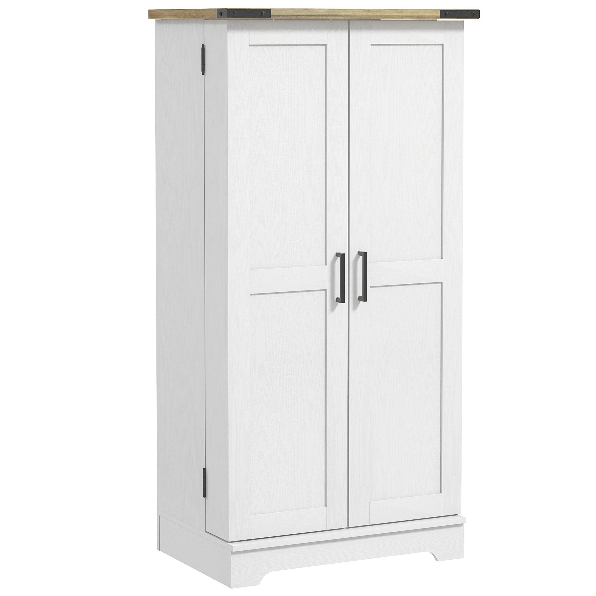 HOMCOM 47" Kitchen Pantry Cabinet, Farmhouse Freestanding Pantry Storage Cabinet with Doors and Adjustable Shelves, Cream White Wood Grain