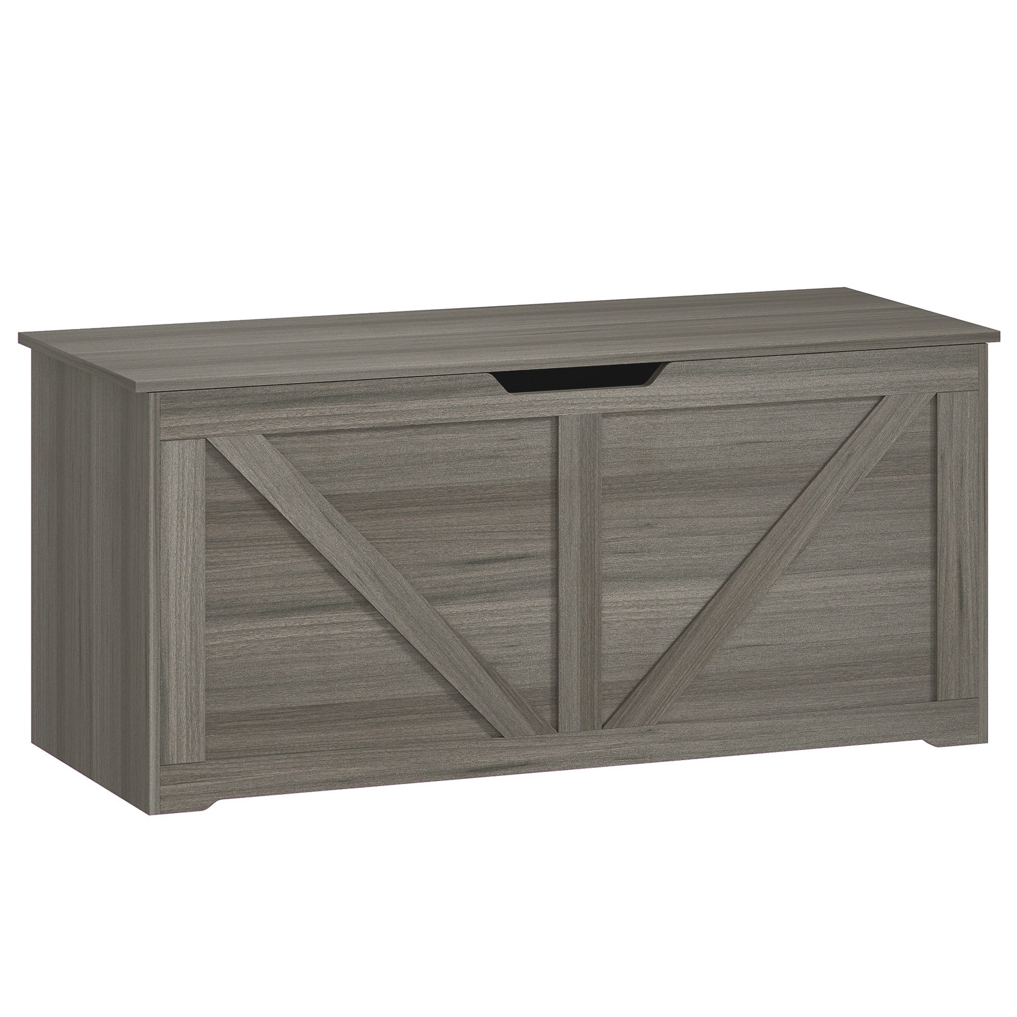 127L Storage Chest, Shoe Storage Trunk Bench Box with 2 Safety Hinges and U-shaped Cut-out Pull, Blanket Box Ottoman for Bedroom, Living Room, Entryway, 100 x 40 x 45 cm, Dark Grey Wood-Effect