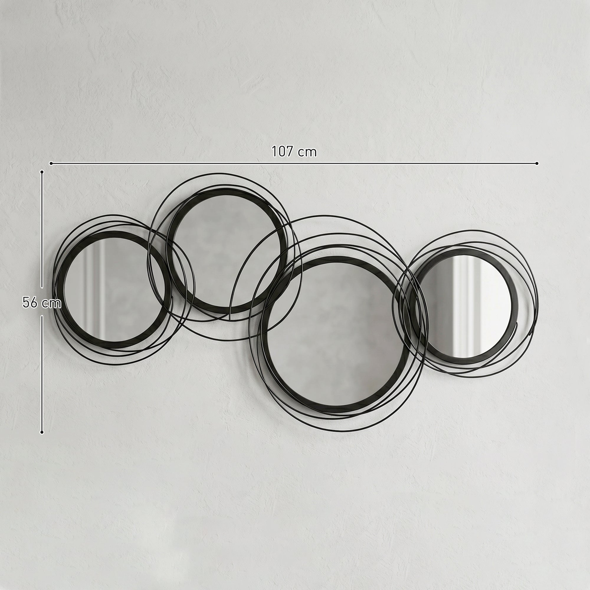 Metal Wall Art 56cm Modern Decorative Mirror Decor Hanging Home Wall Sculptures for Living Room Bedroom Dining Room, Black