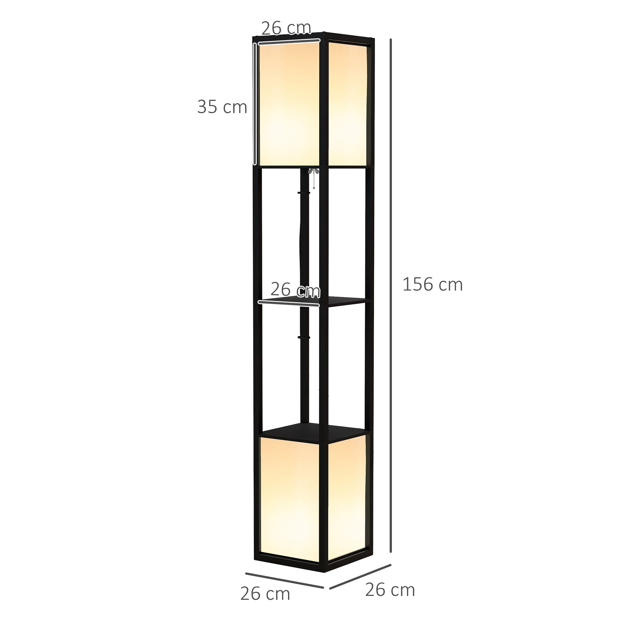 HOMCOM Floor Lamp with Shelves and Dual Light, Modern Corner Standing Lamp for Living Room, Bedroom, Bulb not Included, Black