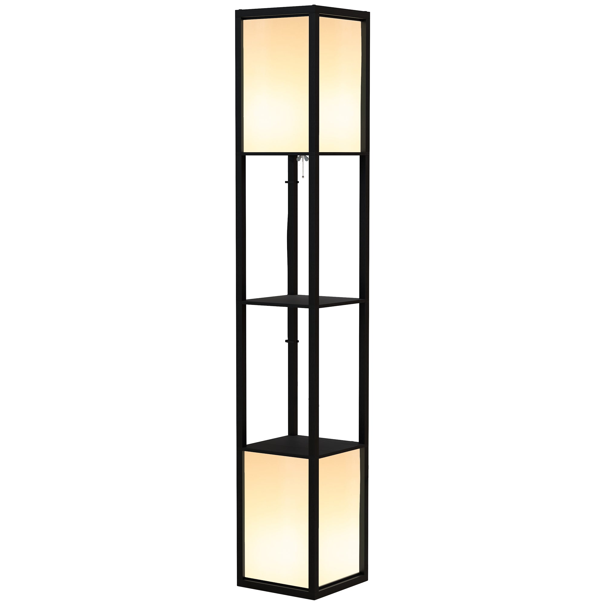 HOMCOM Floor Lamp with Shelves and Dual Light, Modern Corner Standing Lamp for Living Room, Bedroom, Bulb not Included, Black