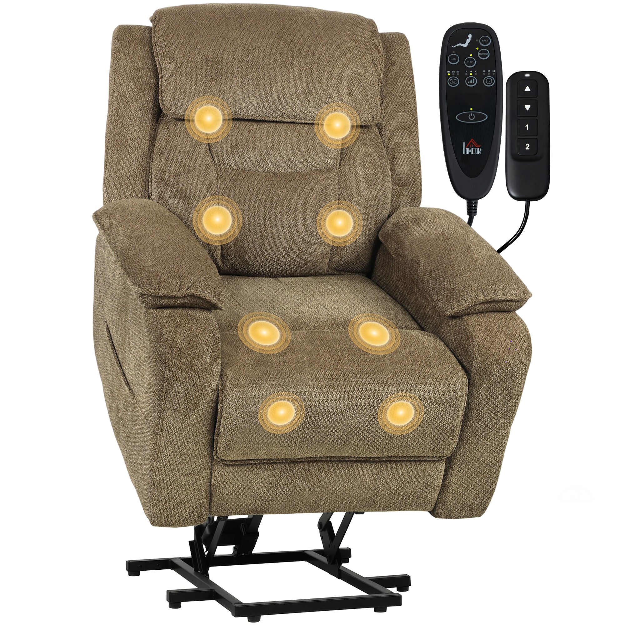 Power Lift Recliner Chair for Elderly with Massage, Electric Recliner with Side Pockets, Remote, 2 Memory Buttons, Footrest, Quiet Reclining Chair for Living Room, Brown