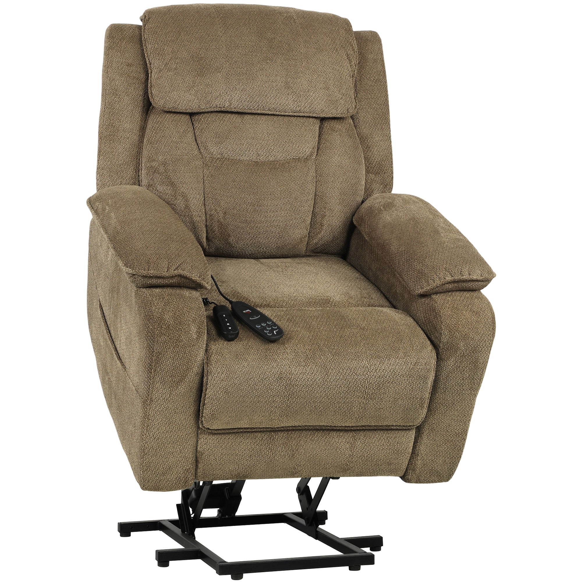 Power Lift Recliner Chair for Elderly with Massage, Electric Recliner with Side Pockets, Remote, 2 Memory Buttons, Footrest, Quiet Reclining Chair for Living Room, Brown
