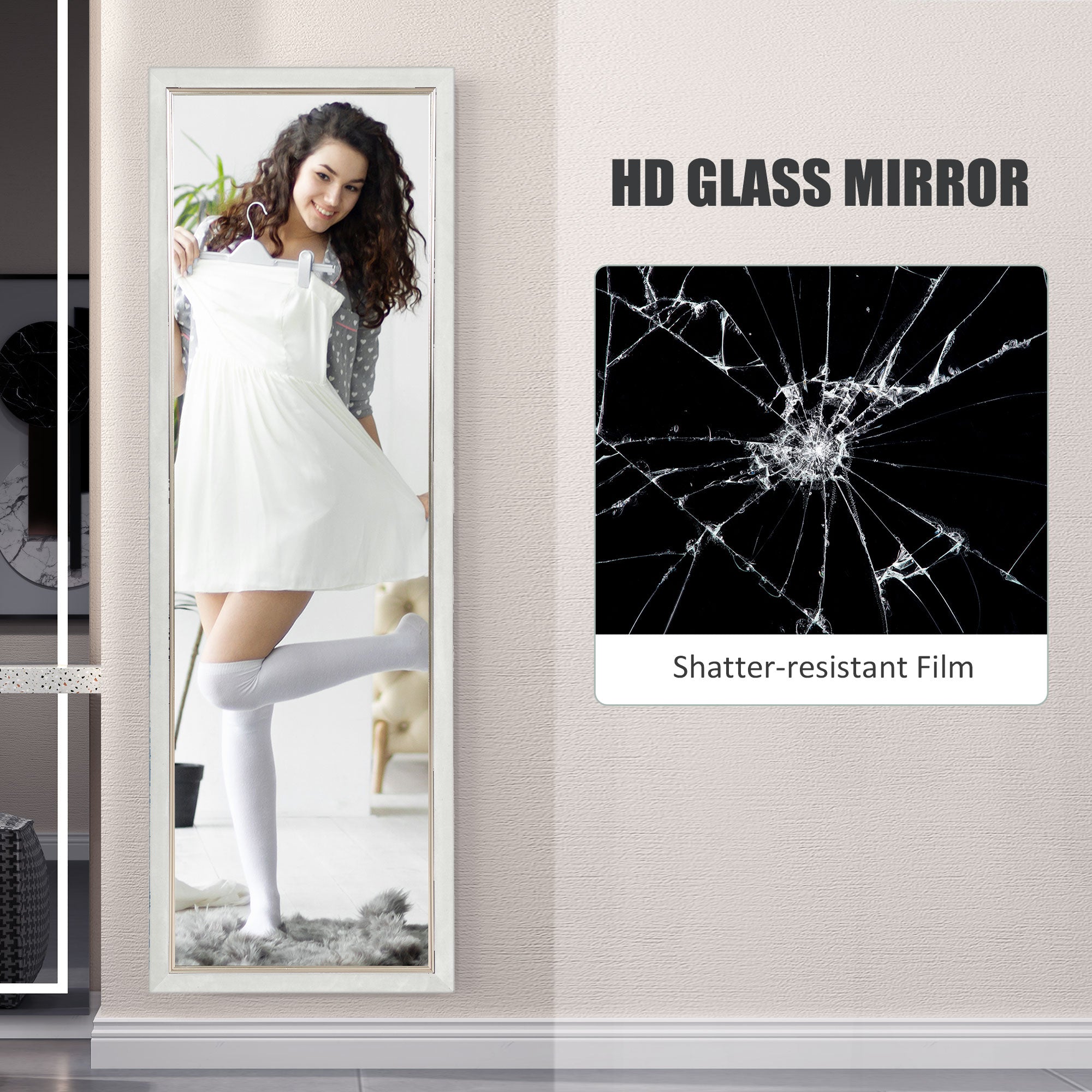 HOMCOM Full Length Mirror, 64" x 21" Full Body Mirror with Frame, Free Standing, Leaning or Wall Mirror for Living Room, Bedroom, White