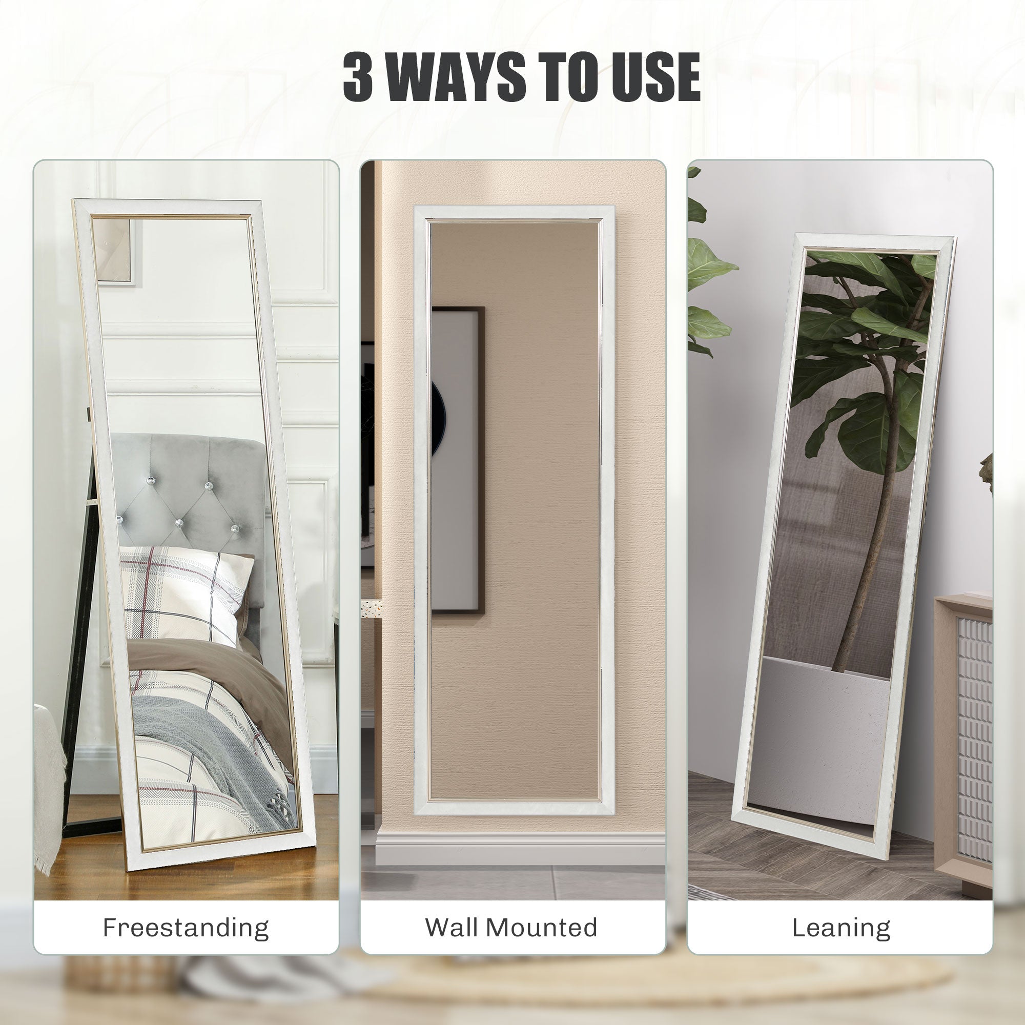 HOMCOM Full Length Mirror, 64" x 21" Full Body Mirror with Frame, Free Standing, Leaning or Wall Mirror for Living Room, Bedroom, White