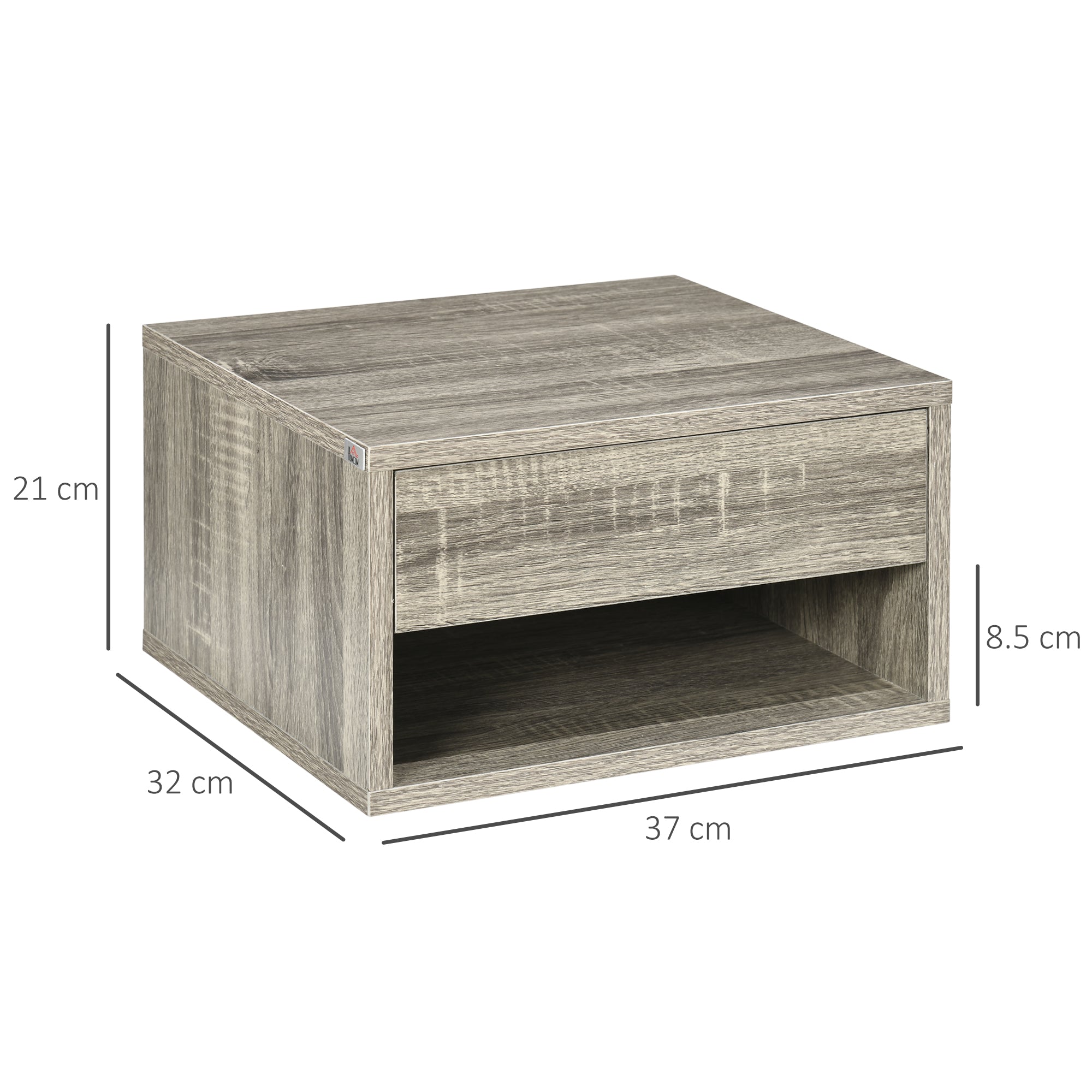 HOMCOM Floating Bedside Table Set of 2 Wall Mounted Nightstand with Storage Drawer and Open Shelf for Bedroom, Weathered Brown Wood-Effect