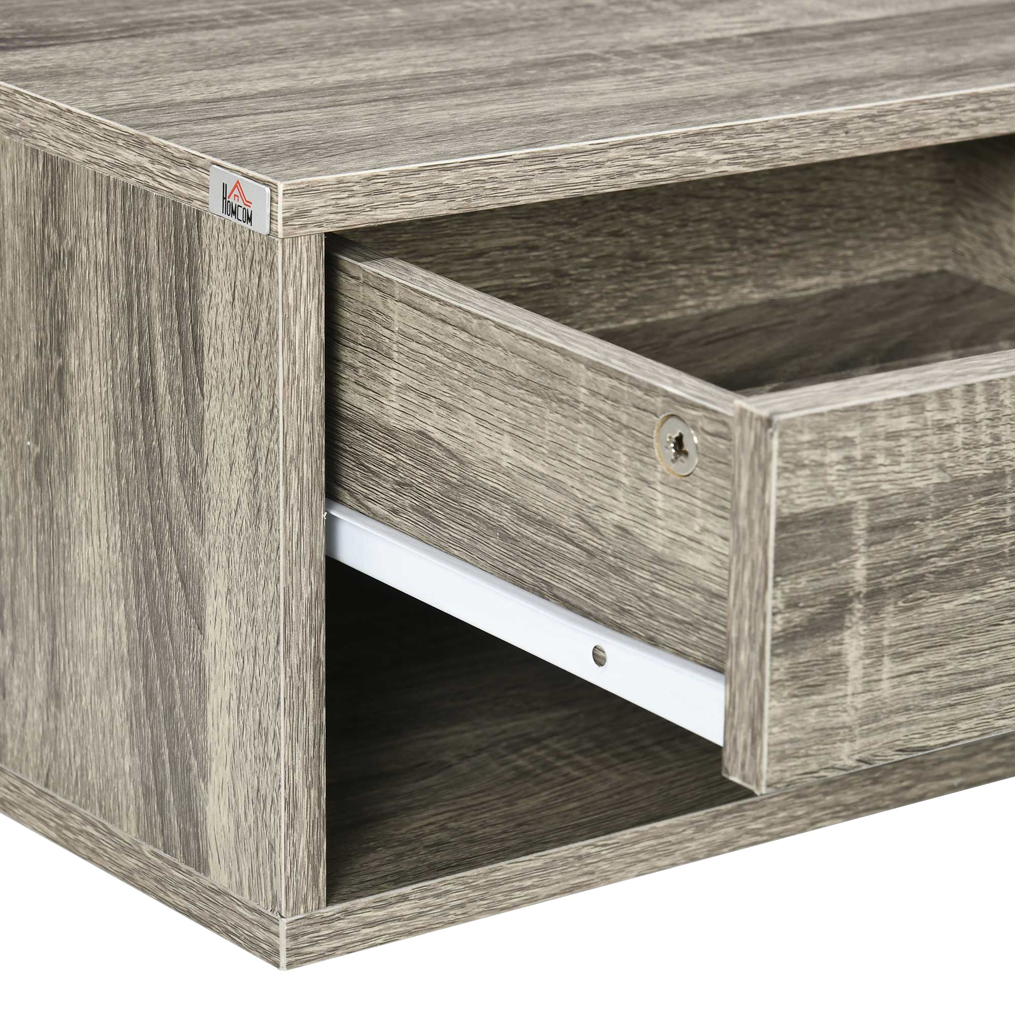 HOMCOM Floating Bedside Table Set of 2 Wall Mounted Nightstand with Storage Drawer and Open Shelf for Bedroom, Weathered Brown Wood-Effect