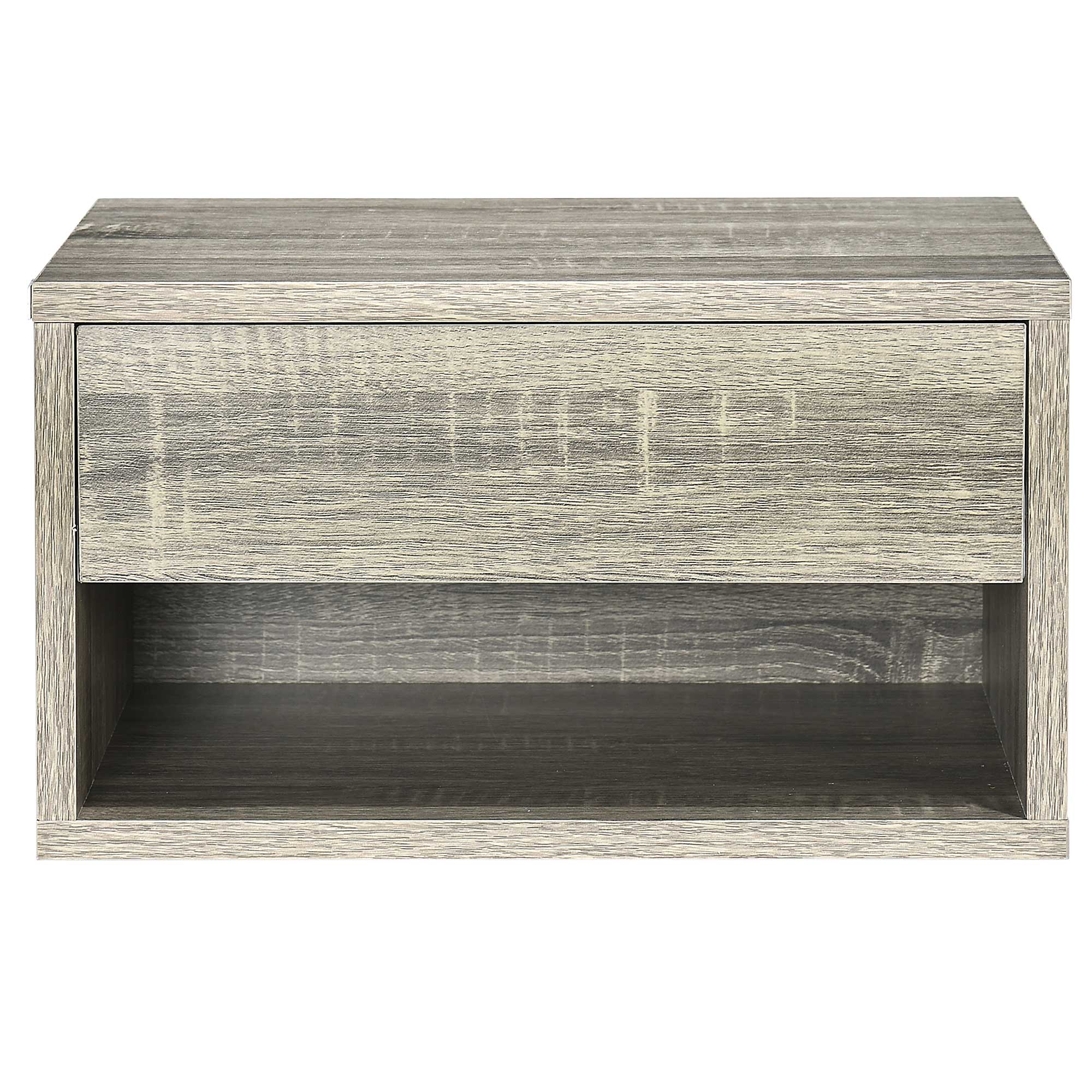 HOMCOM Floating Bedside Table Set of 2 Wall Mounted Nightstand with Storage Drawer and Open Shelf for Bedroom, Weathered Brown Wood-Effect