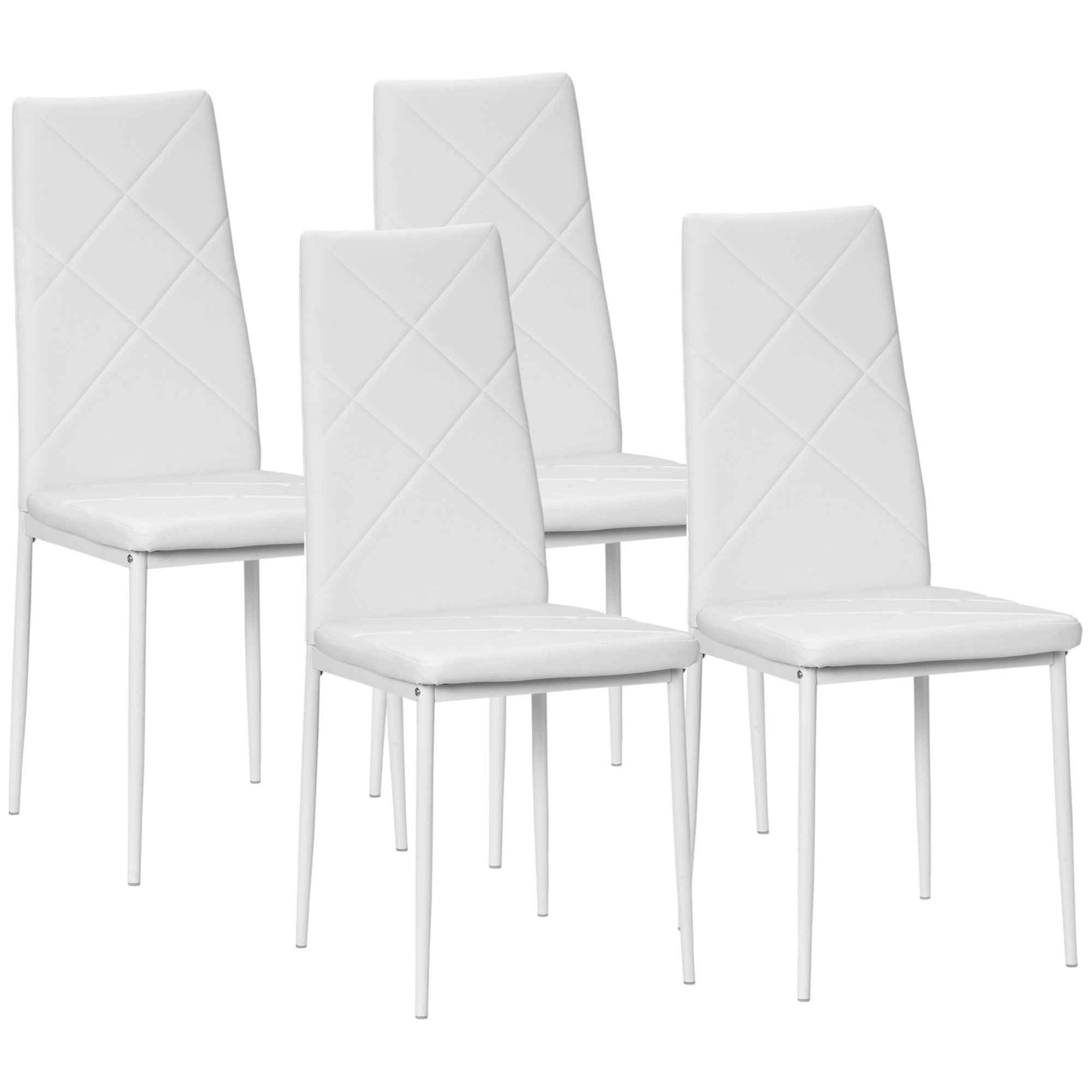 HOMCOM Dining Chairs Set of 4, Modern Accent Chair with High Back, Upholstery Faux Leather and Steel Legs for Living Room, Kitchen, White