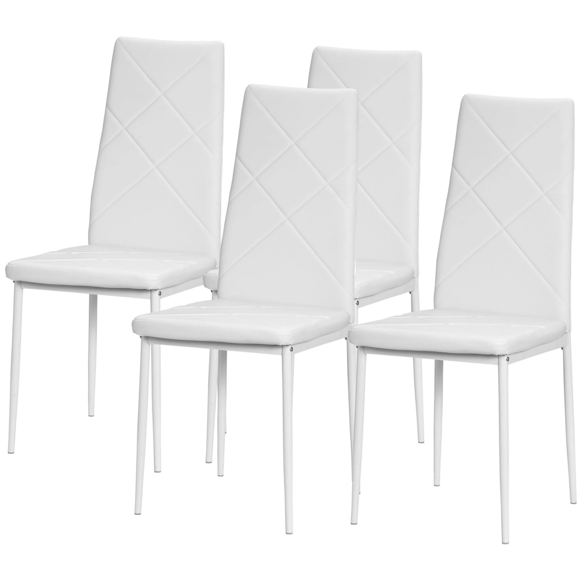 HOMCOM Dining Chairs Set of 4, Modern Accent Chair with High Back, Upholstery Faux Leather and Steel Legs for Living Room, Kitchen, White