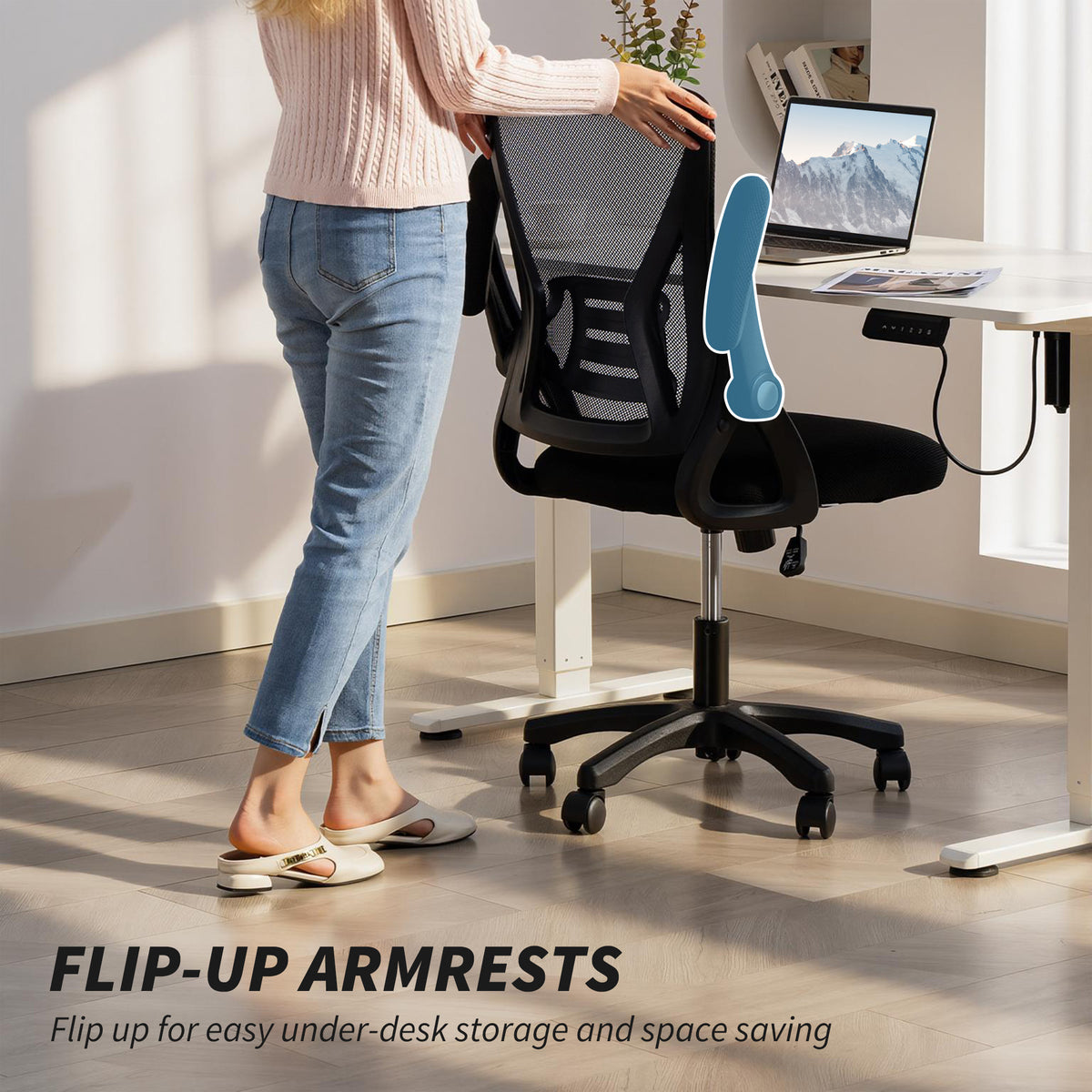 Ergonomic Office Chair, Mesh Desk Chair with Flip-up Armrests, Backrest, Lumbar Support, Adjustable Height, Swivel Wheels, Black