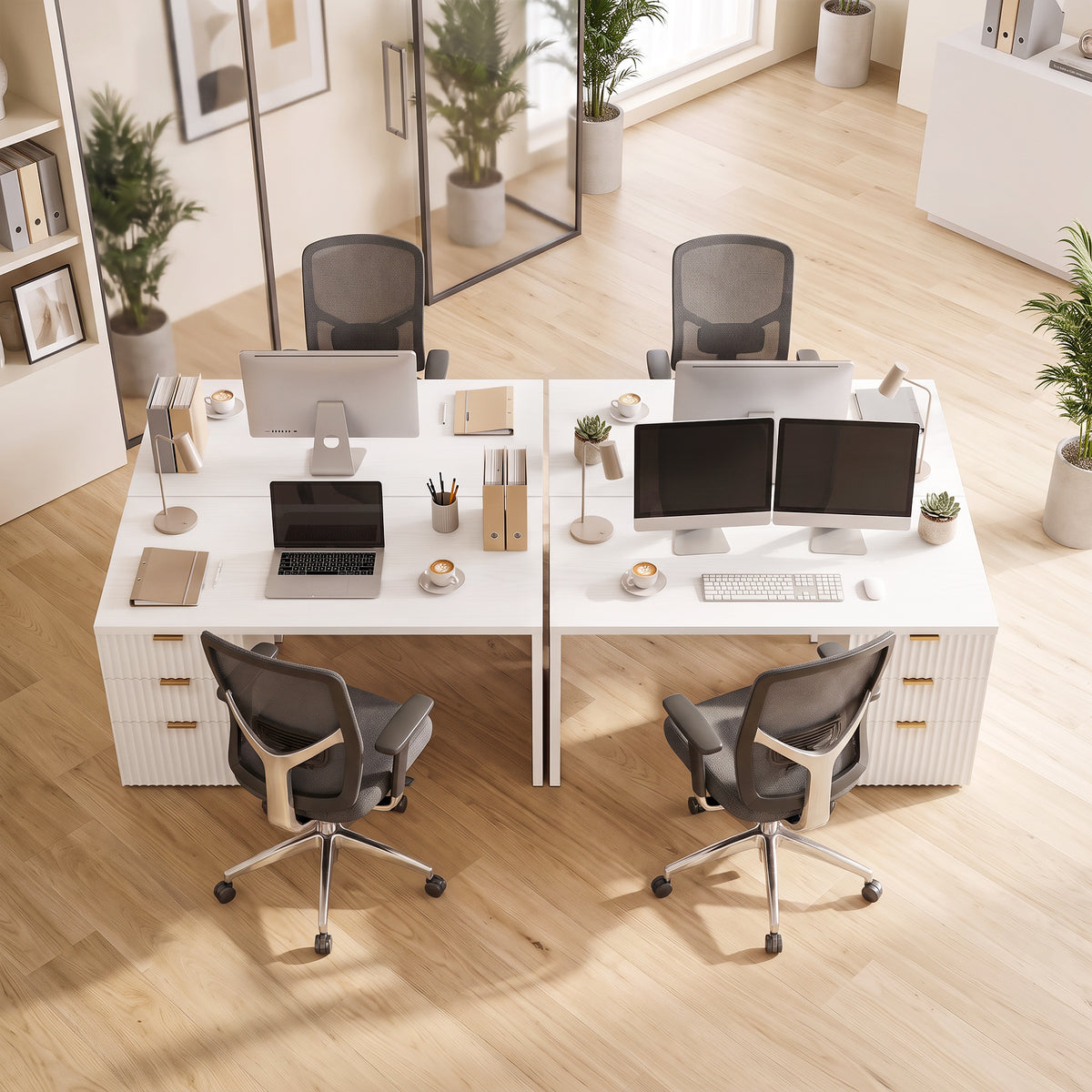 Computer Desk with 3 Drawers, 47" Reversible Home Office Desk with Storage, Thick Top, Modern Study Table with File Drawer for A4 and Letter Size, Bedroom, Studio, White
