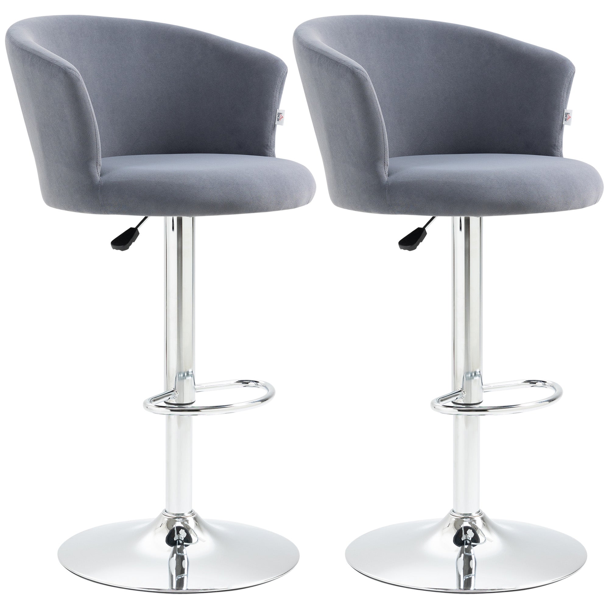 Adjustable Bar Stools Set of 2 Velvet Upholstered Kitchen Stool Swivel Counter Height Grey