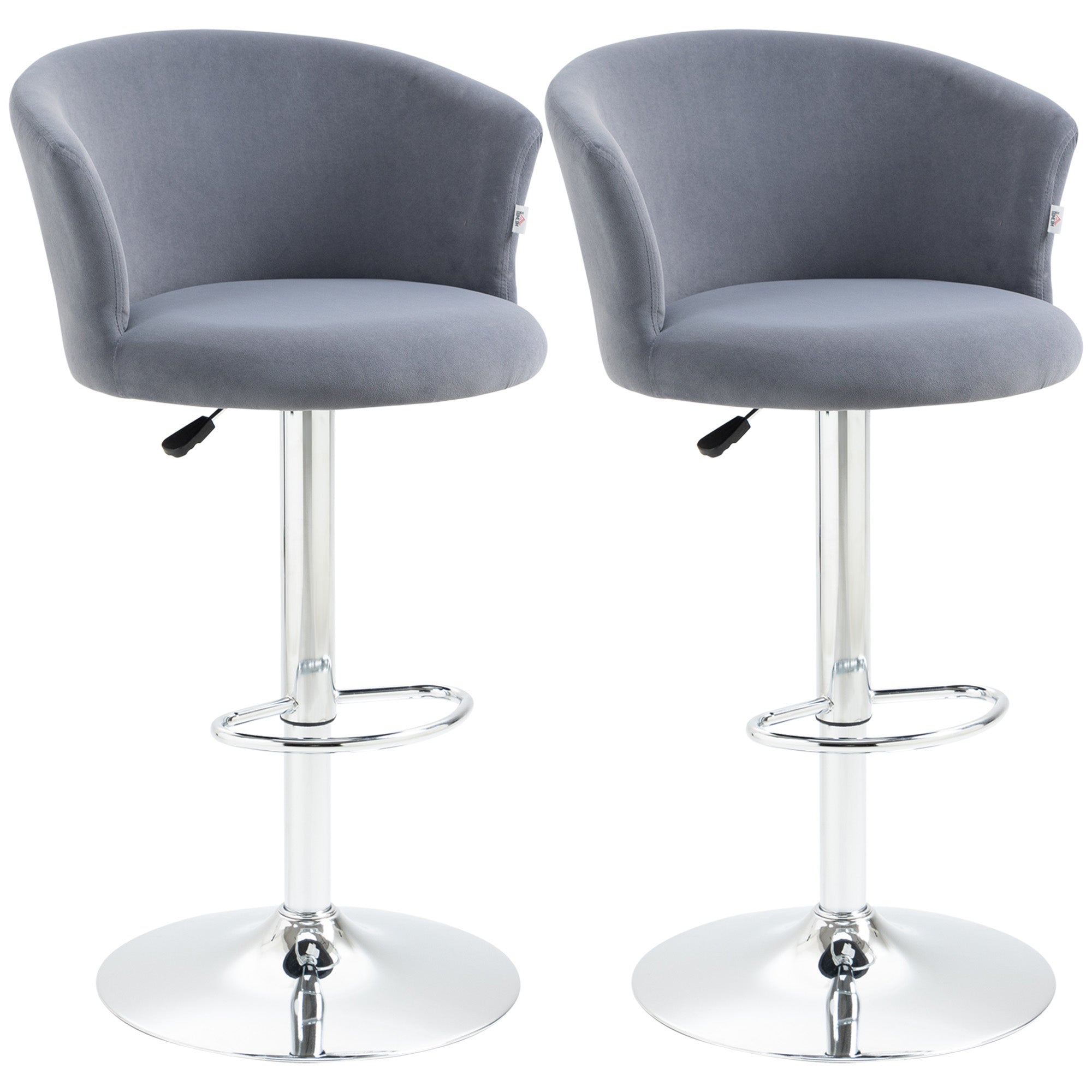 Adjustable Bar Stools Set of 2 Velvet Upholstered Kitchen Stool Swivel Counter Height Grey