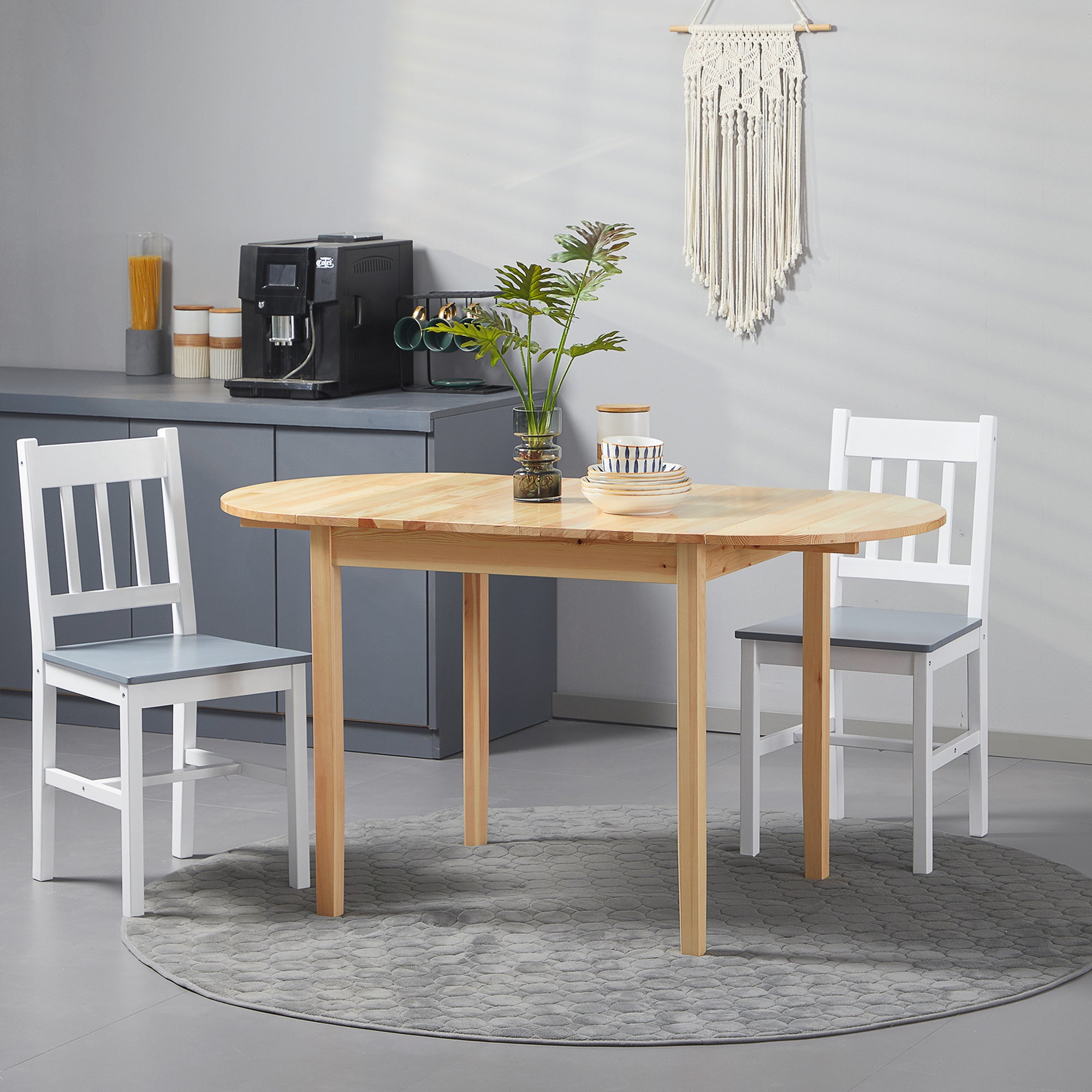 HOMCOM Solid Wood Kitchen Table, Drop Leaf Tables for Small Spaces, Folding Dining Table, Natural