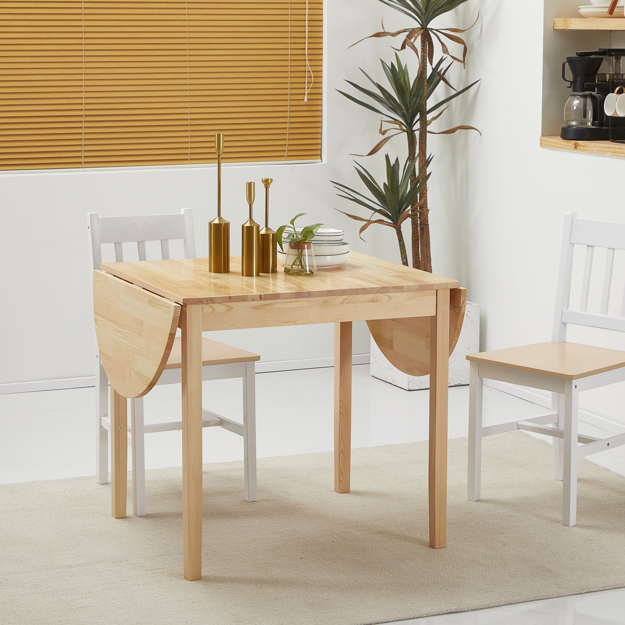 HOMCOM Solid Wood Kitchen Table, Drop Leaf Tables for Small Spaces, Folding Dining Table, Natural