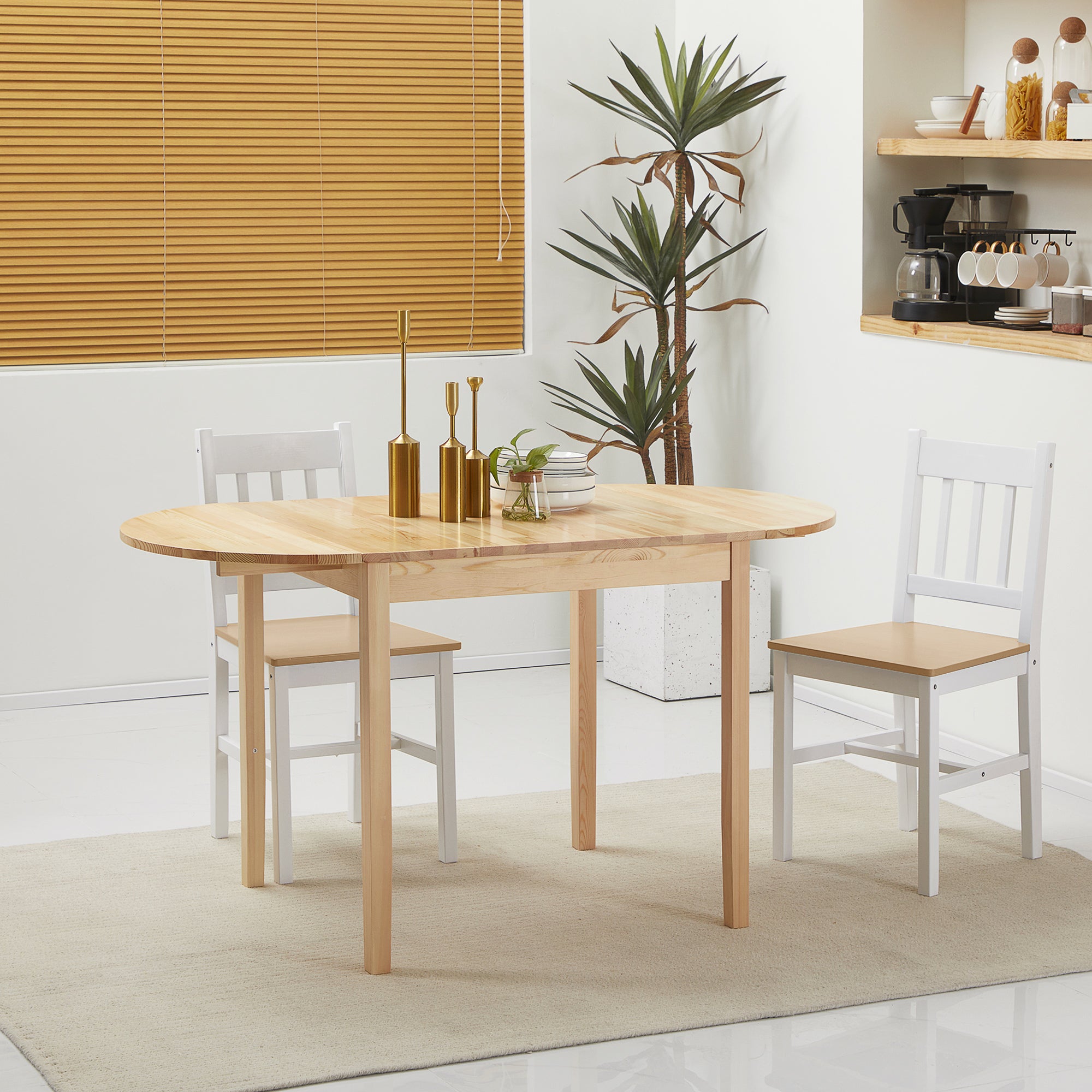 HOMCOM Solid Wood Kitchen Table, Drop Leaf Tables for Small Spaces, Folding Dining Table, Natural