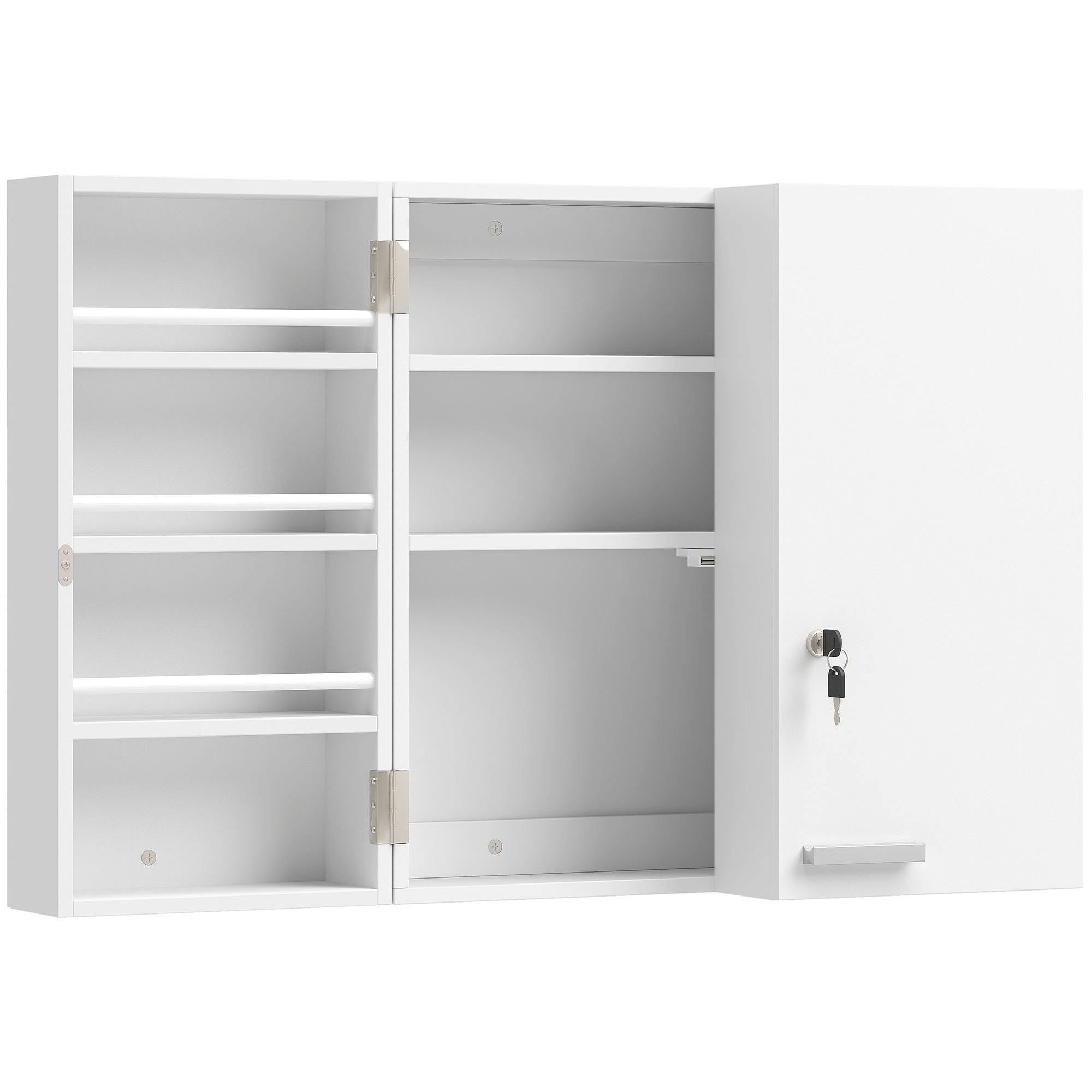 Wall Mount Medicine Cabinet with Key Lock, 3 Tier First Aid Cabinet with 2 Doors and 11 Storage Compartments, Medical Organiser for Bathroom, Home Office, 53 x 20 x 53 cm, White