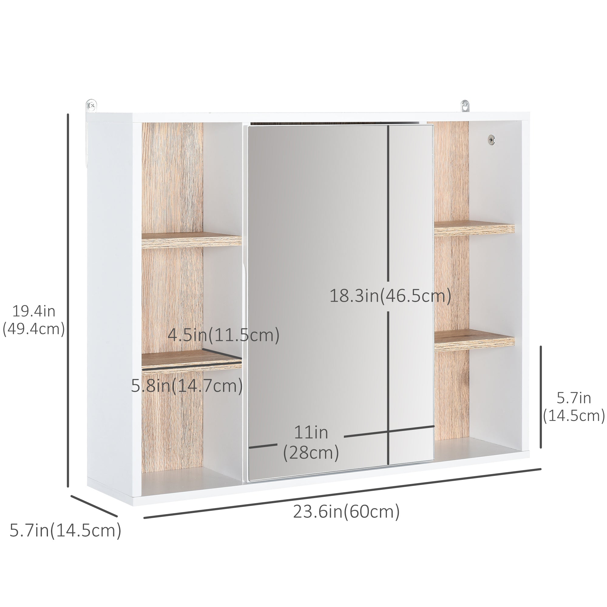 HOMCOM Bathroom Mirror Cabinet, Wall Mounted Medicine Cabinet with Storage Cupboard and Adjustable Shelf, White & Oak