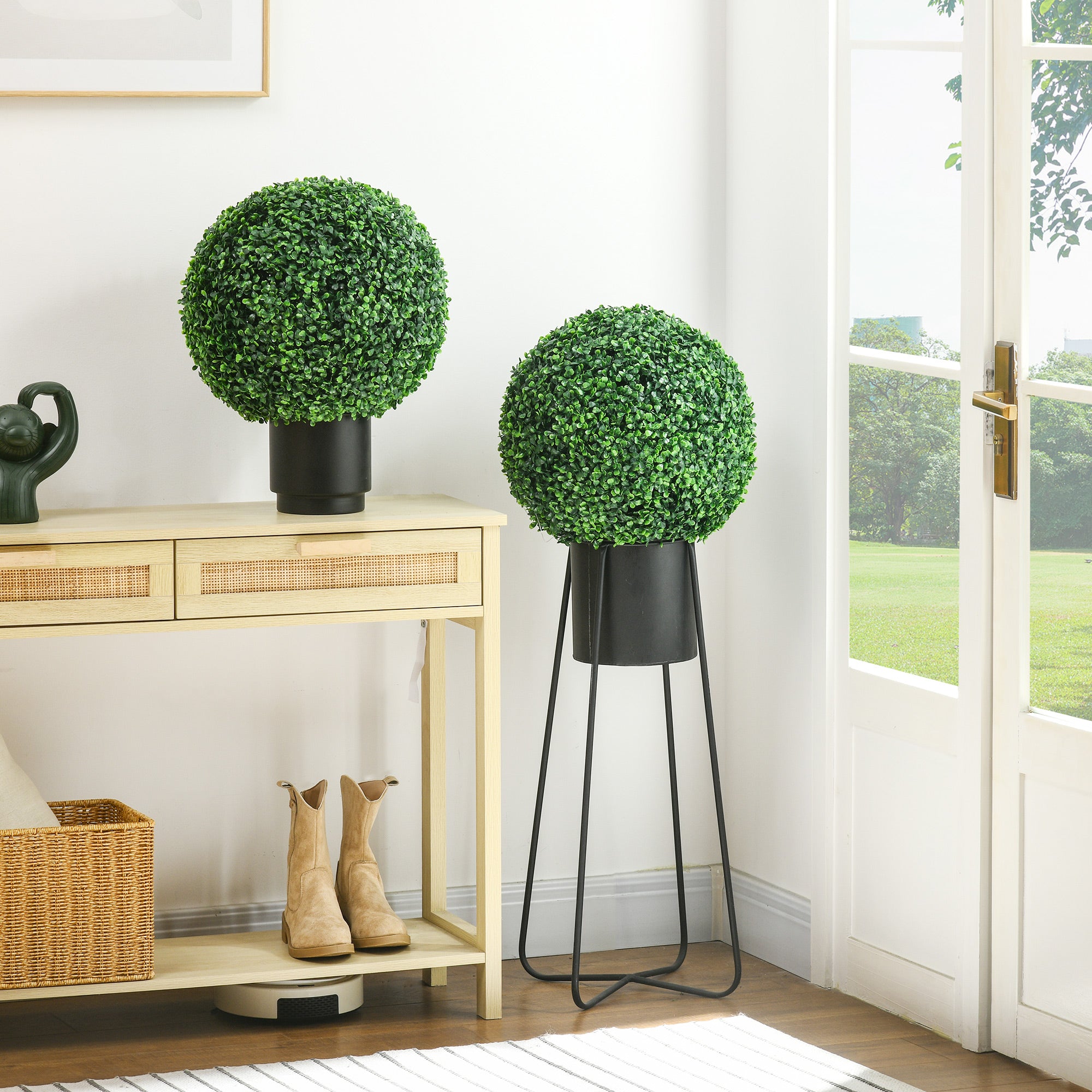 Artificial Boxwood Topiary Ball Set of 2 15.7 Inch Faux Plant, UV-Protected Anti-Fading Fake Plants for Home Indoor Outdoor Porch, Green