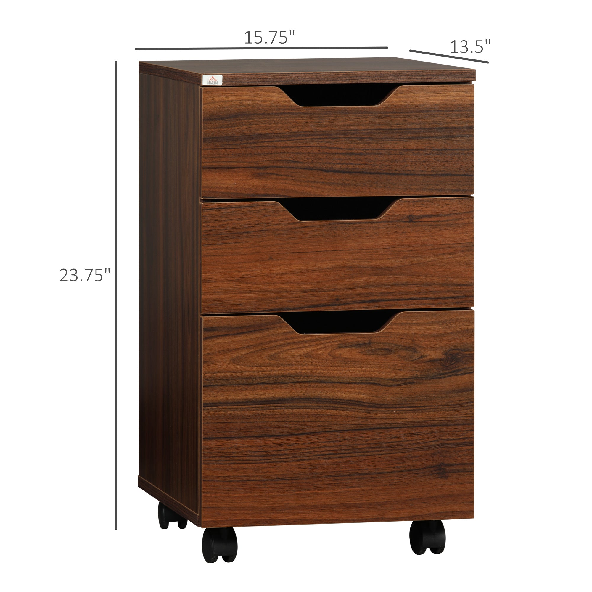 3 Drawer Mobile File Cabinet Rolling Printer Stand Vertical Filing Cabinet Brown Wood Grain