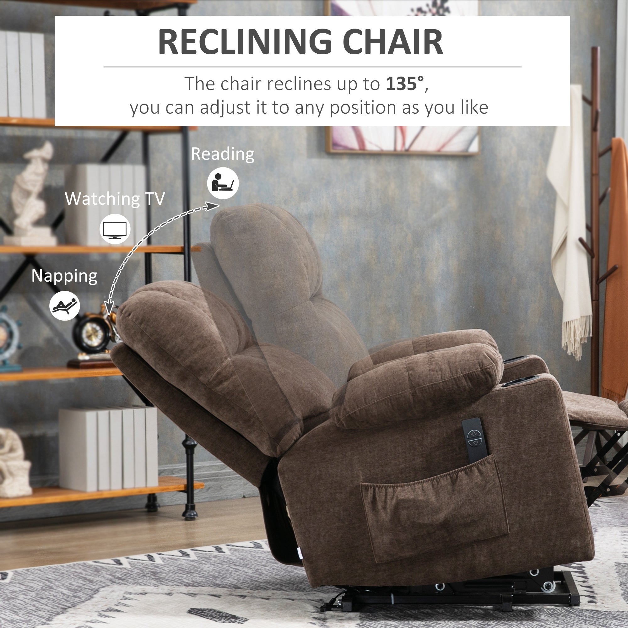 Lift Chair Recliners for Elderly with Footrest, Coffee