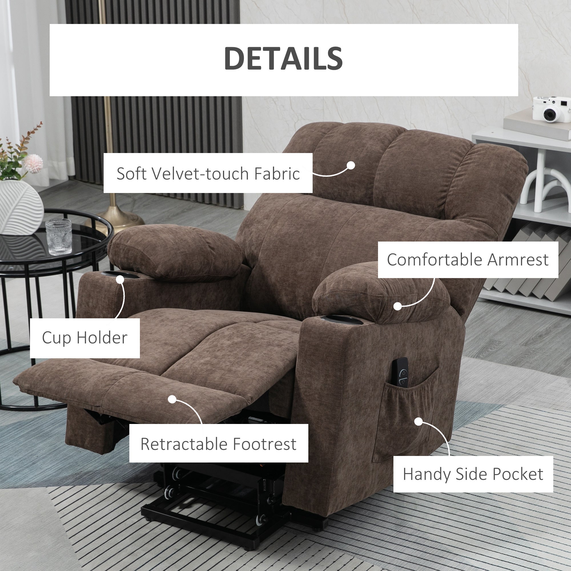 Lift Chair Recliners for Elderly with Footrest, Coffee