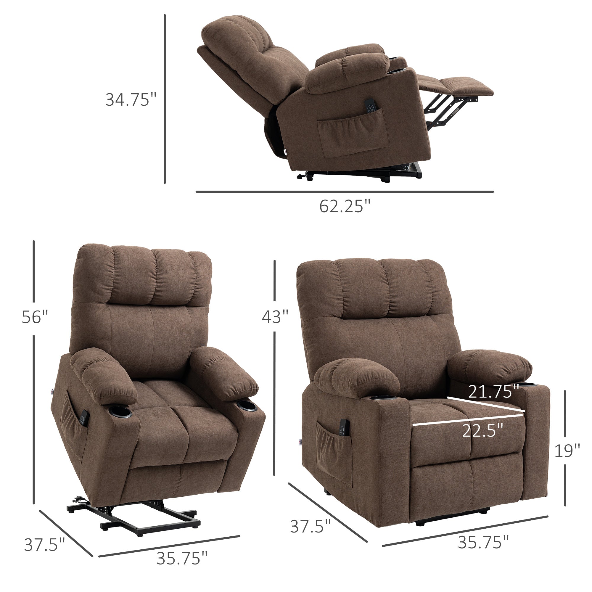 Lift Chair Recliners for Elderly with Footrest, Coffee