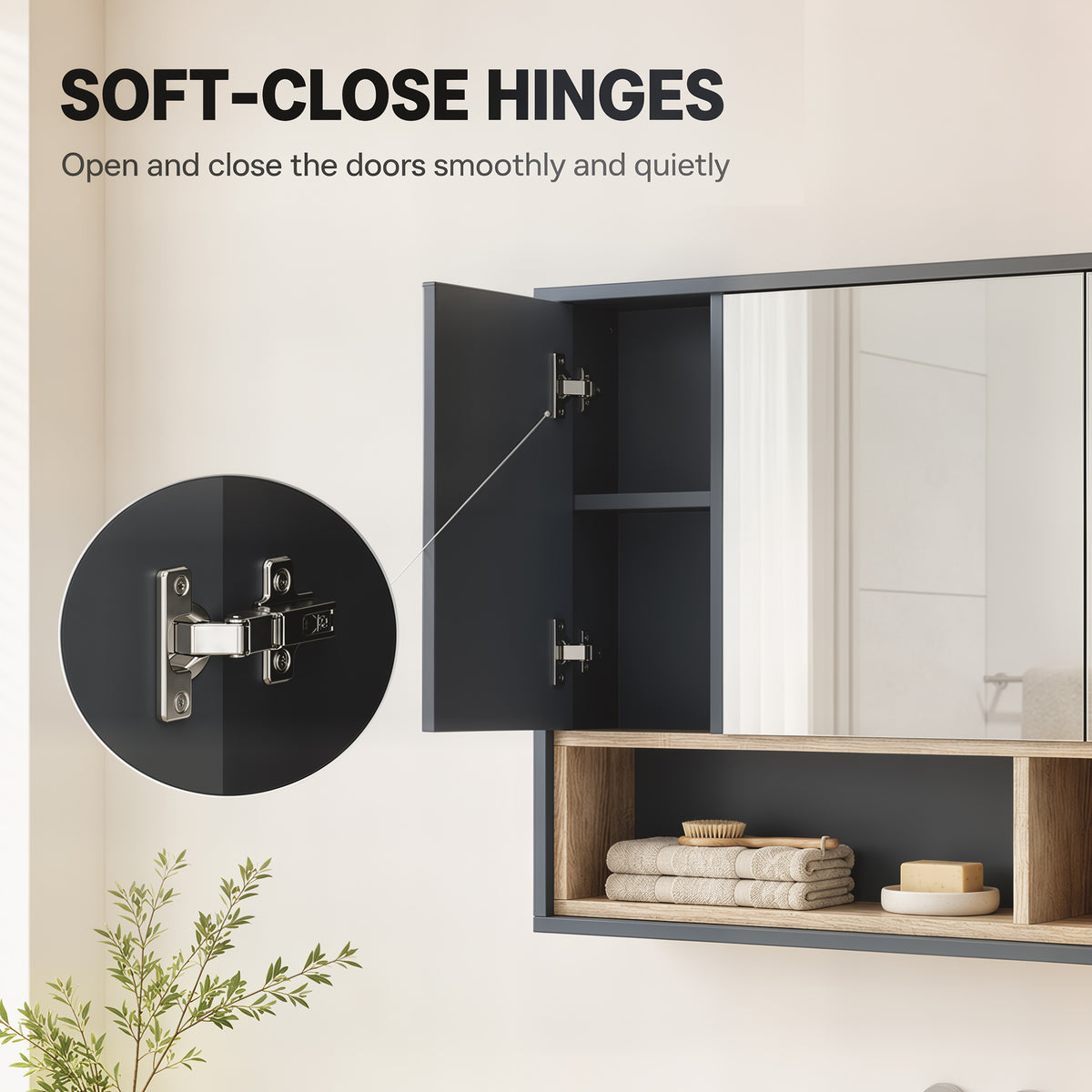 Medicine Cabinet with Mirror, Wall Mounted Bathroom Mirror Cabinet with Shelves, 3 Doors Storage Cabinet, Grey