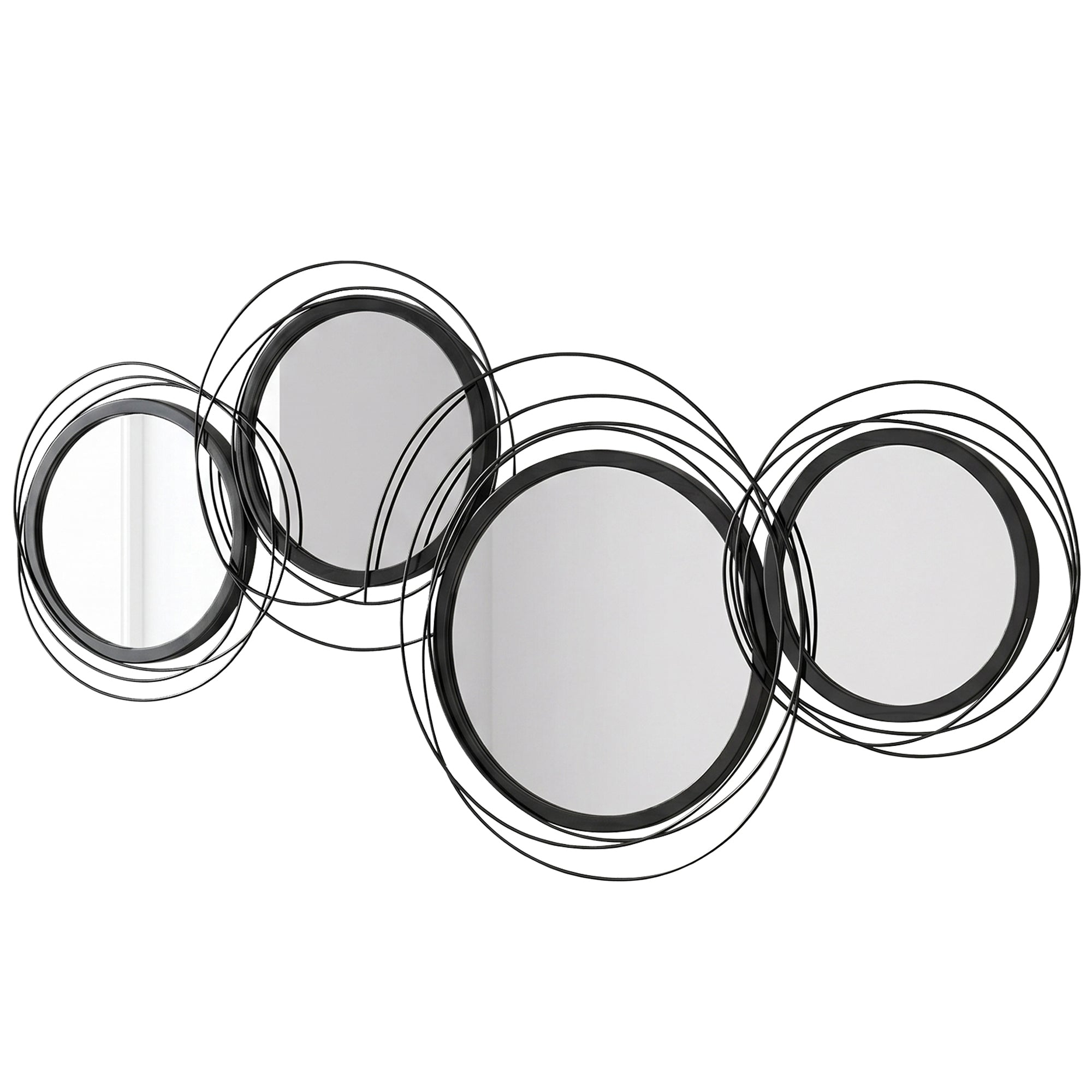 Metal Wall Art 56cm Modern Decorative Mirror Decor Hanging Home Wall Sculptures for Living Room Bedroom Dining Room, Black