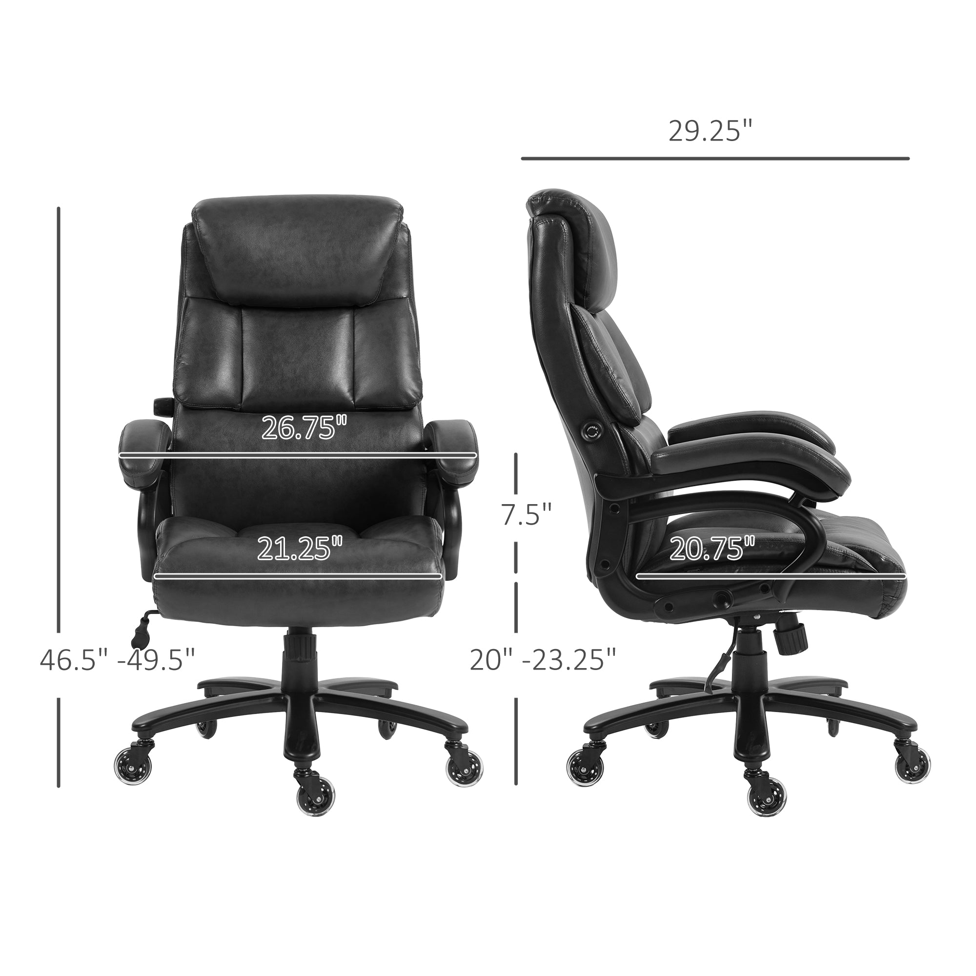 Big and Tall Office Chair, 400 lbs, Executive Computer Chair with PU Leather, Adjustable Height, Black