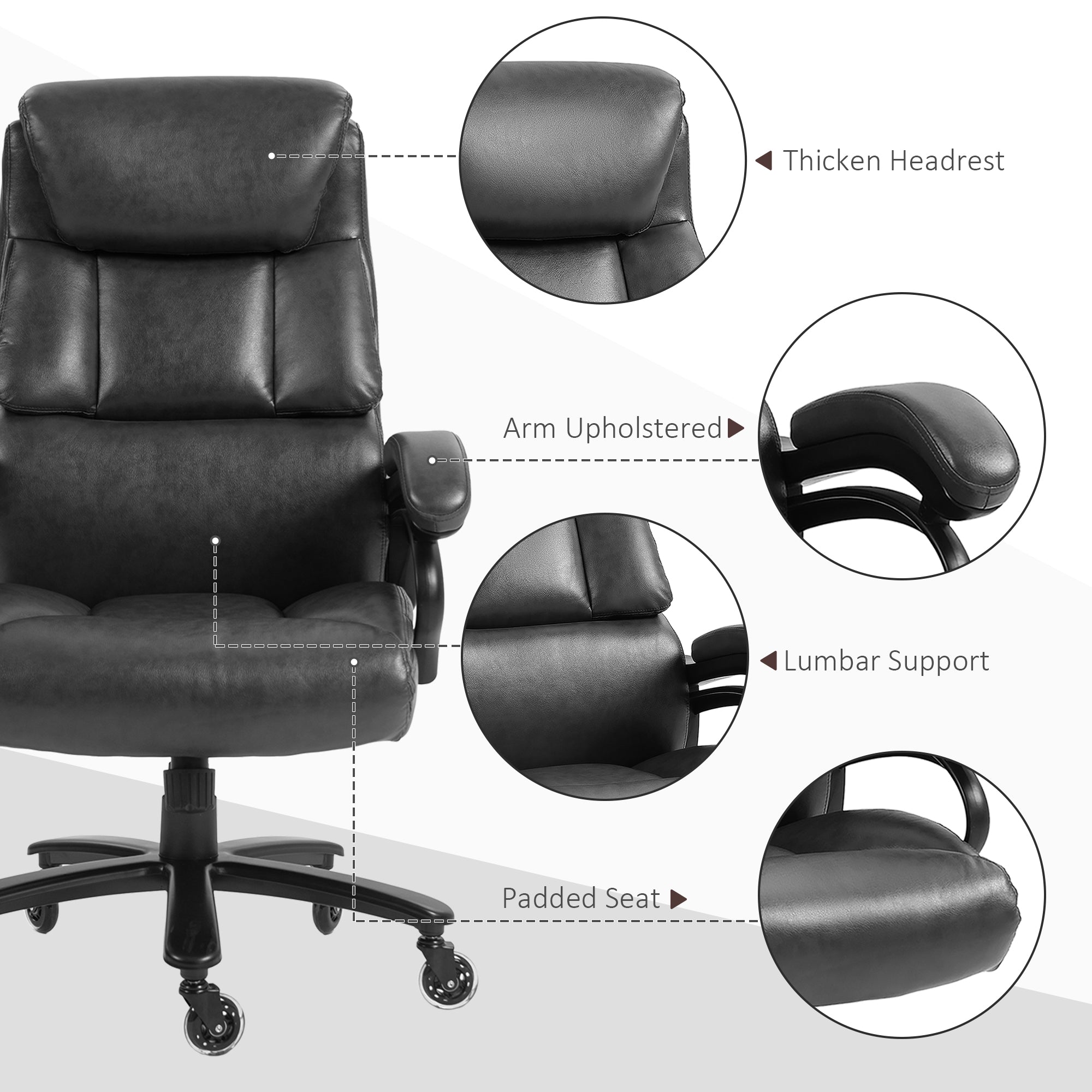 Big and Tall Office Chair, 400 lbs, Executive Computer Chair with PU Leather, Adjustable Height, Black