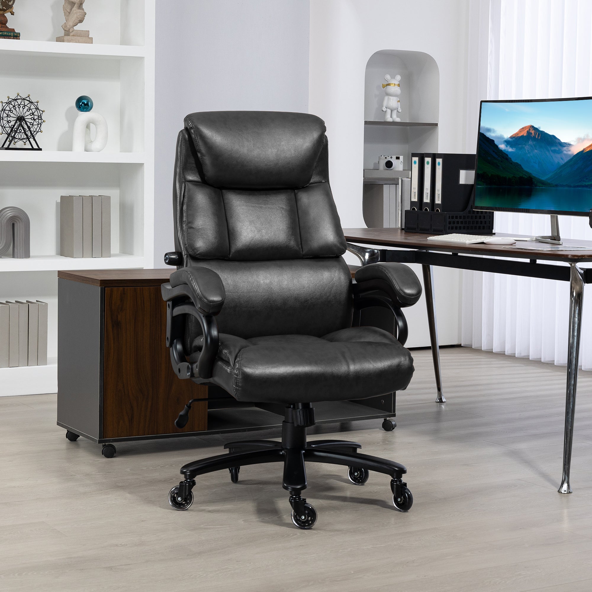 Big and Tall Office Chair, 400 lbs, Executive Computer Chair with PU Leather, Adjustable Height, Black