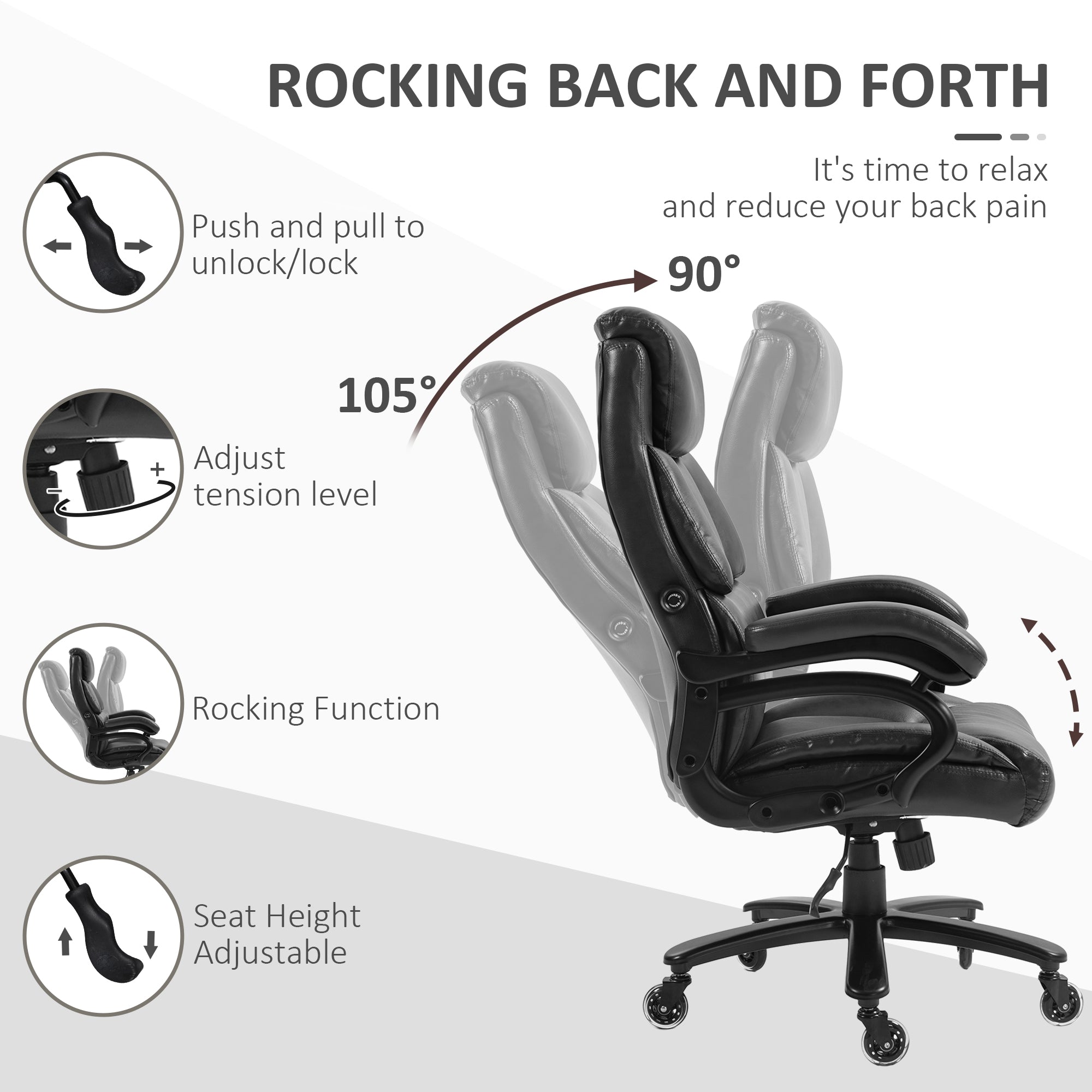 Big and Tall Office Chair, 400 lbs, Executive Computer Chair with PU Leather, Adjustable Height, Black