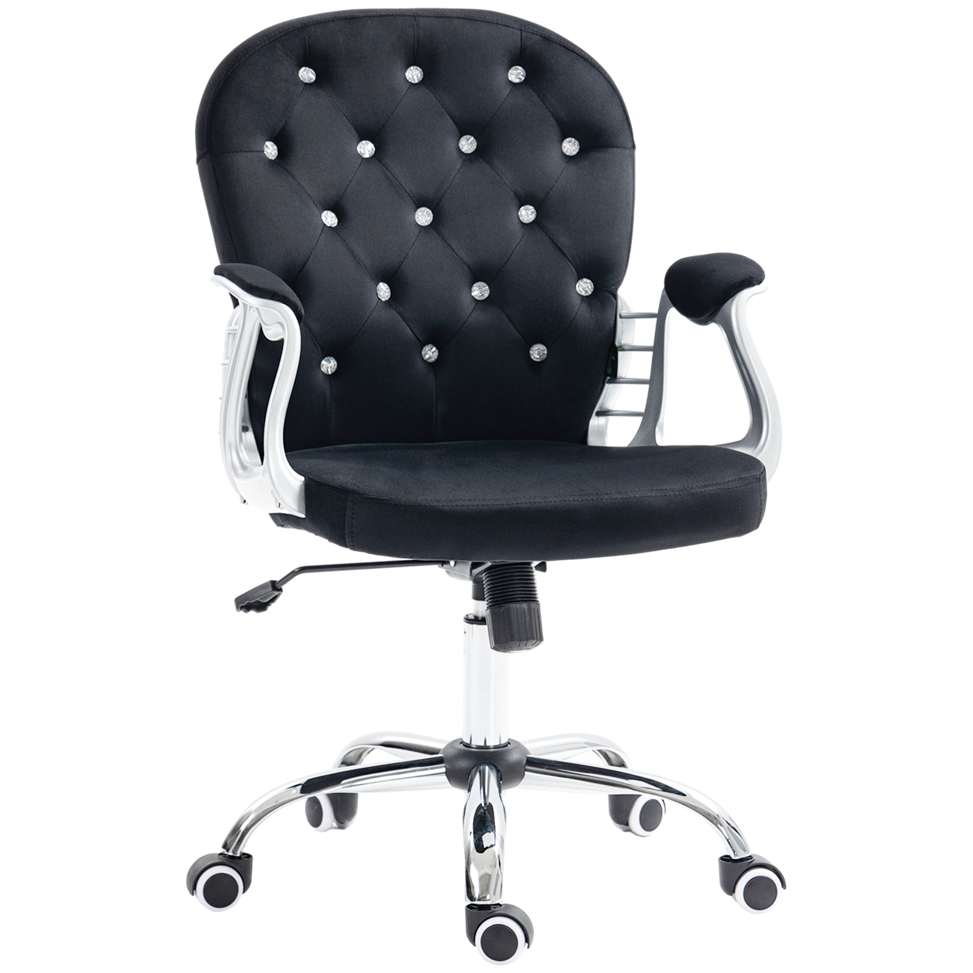 Button Tufted Desk Chair, Home Office Chair with Padded Armrests, Adjustable Height and Swivel Wheels, Black