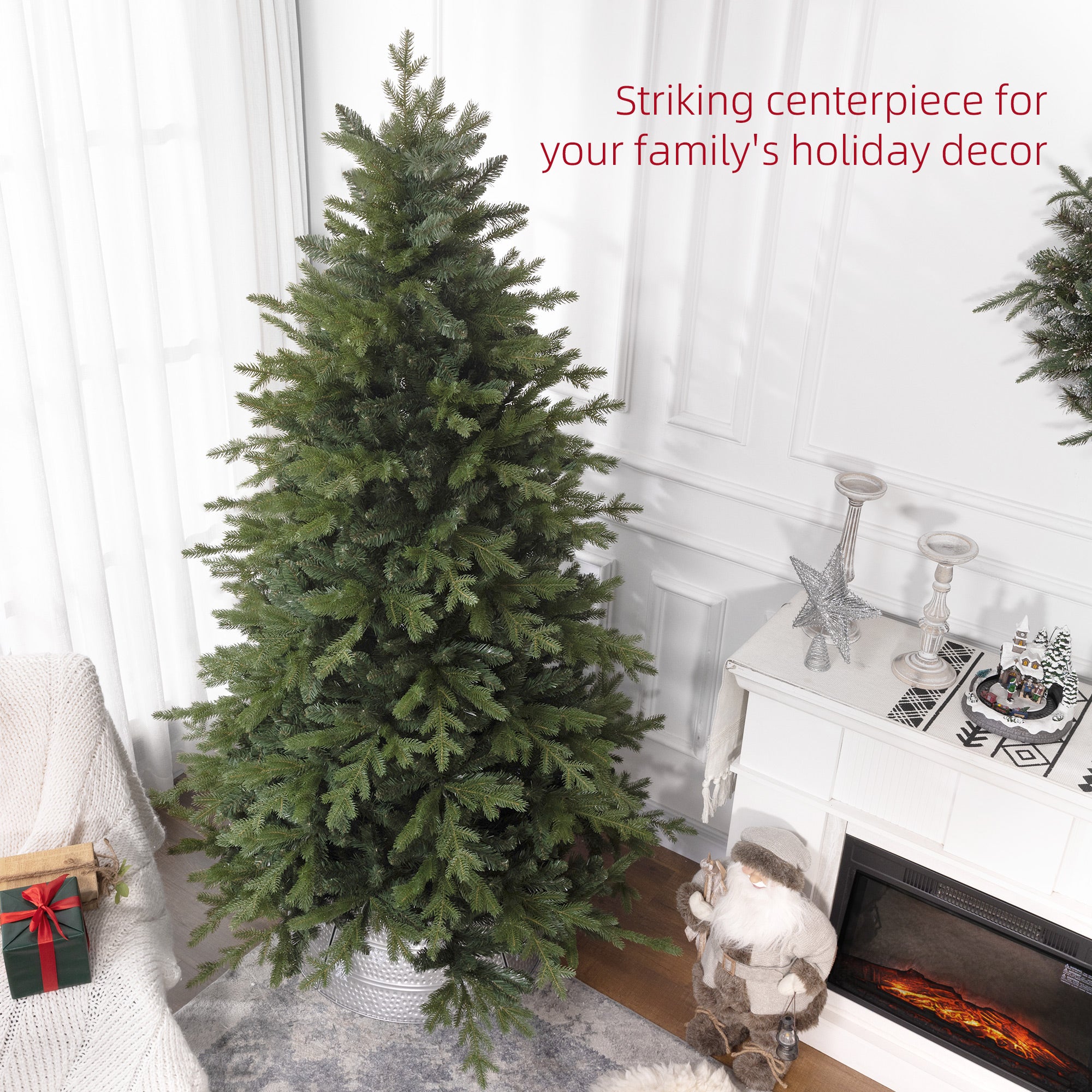 7 Ft Artificial Christmas Tree with Foldable Metal Stand, Easy Assembly, Hinged Xmas Tree for Home Office Holiday