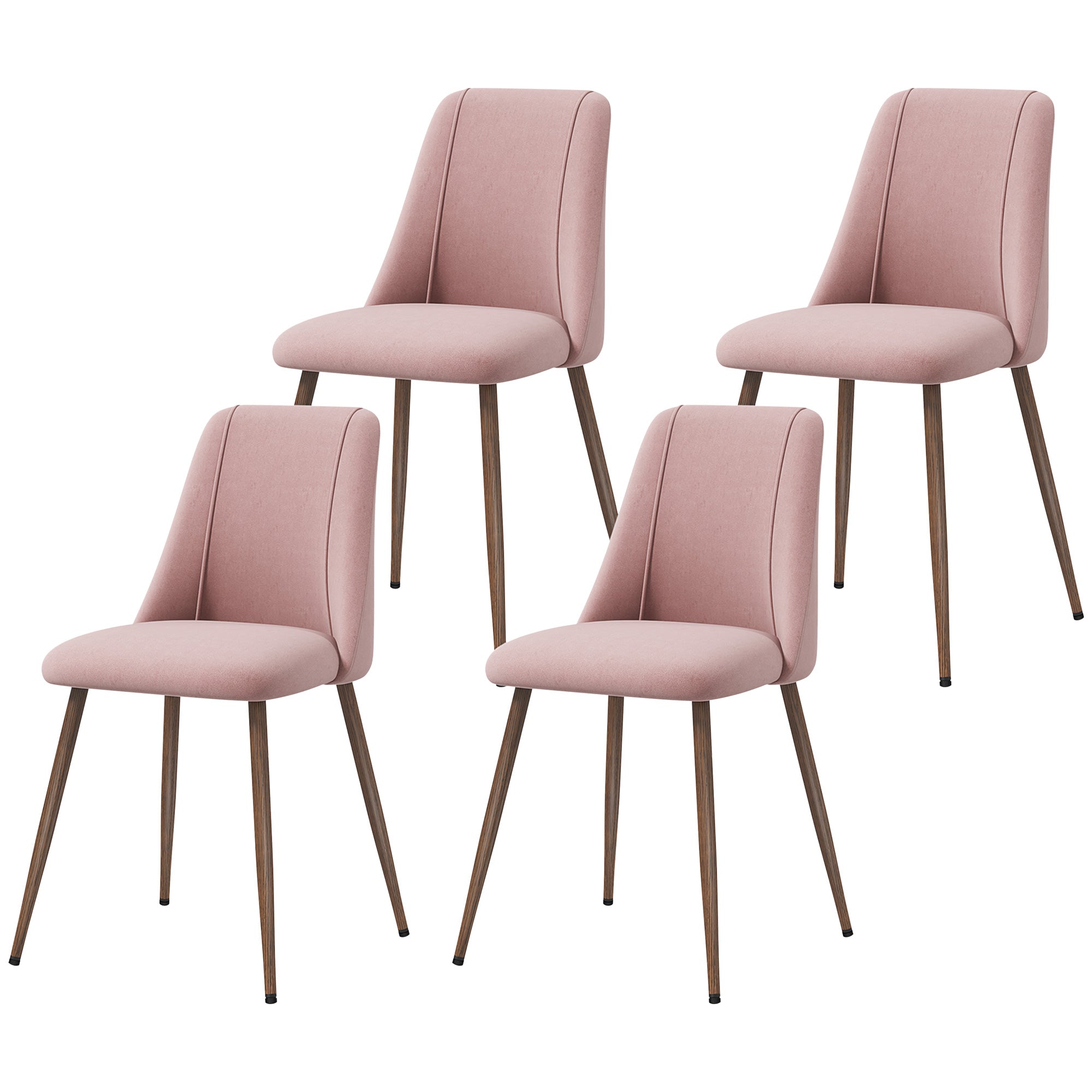 HOMCOM Dining Chairs Set of 4, Modern Kitchen Chairs with Velvet-touch Upholstery, Curved Back and Wood-grain Steel Legs, Accent Chairs for Living Room, Bedroom, Pink