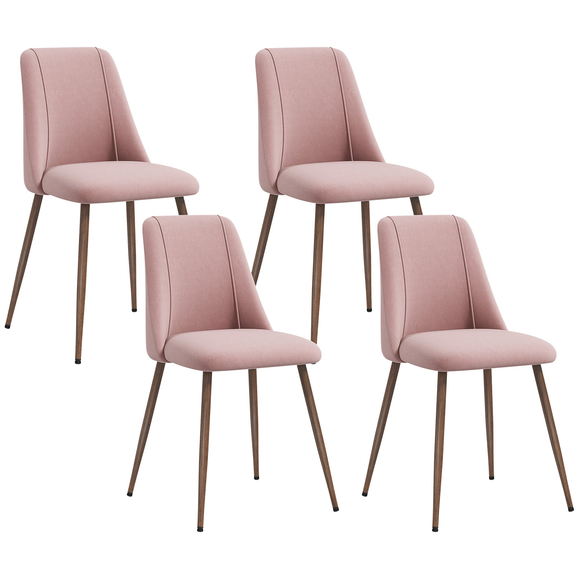 HOMCOM Dining Chairs Set of 4, Modern Kitchen Chairs with Velvet-touch Upholstery, Curved Back and Wood-grain Steel Legs, Accent Chairs for Living Room, Bedroom, Pink