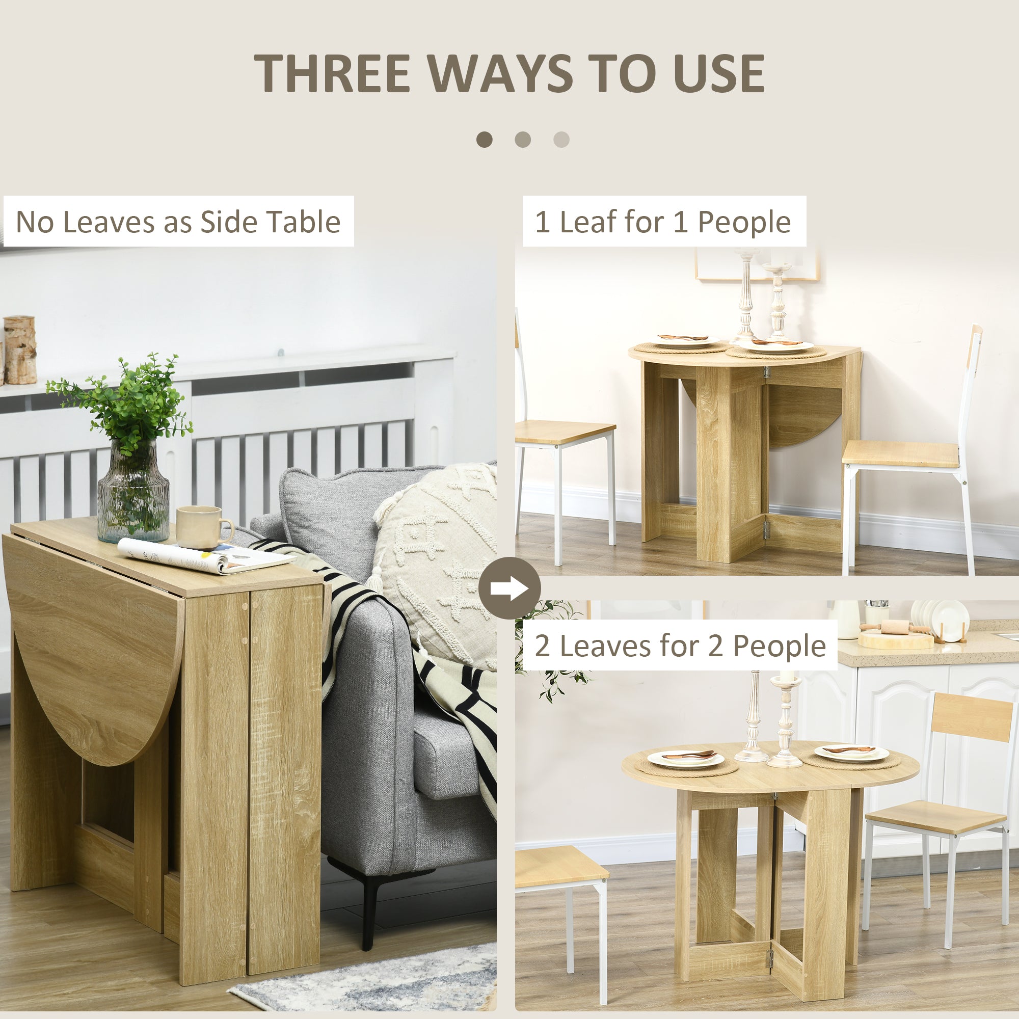HOMCOM Folding Dining Table, Space-saving Drop Leaf Table for Small Space, Kitchen, Dining Room, Oak
