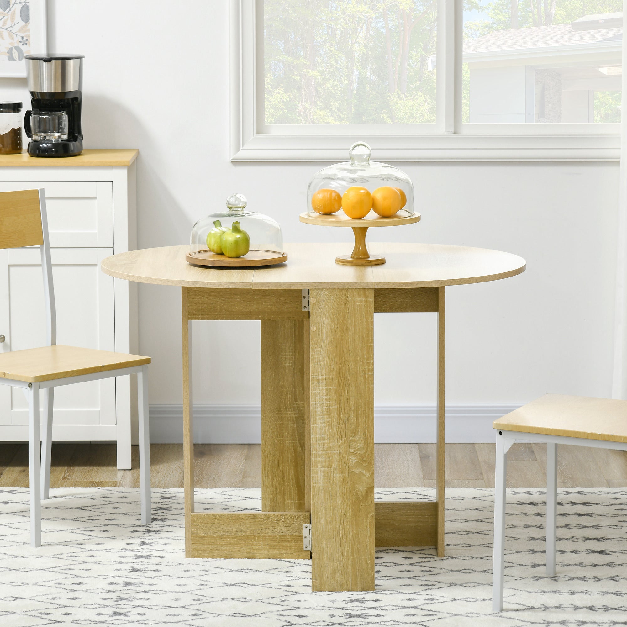 HOMCOM Folding Dining Table, Space-saving Drop Leaf Table for Small Space, Kitchen, Dining Room, Oak