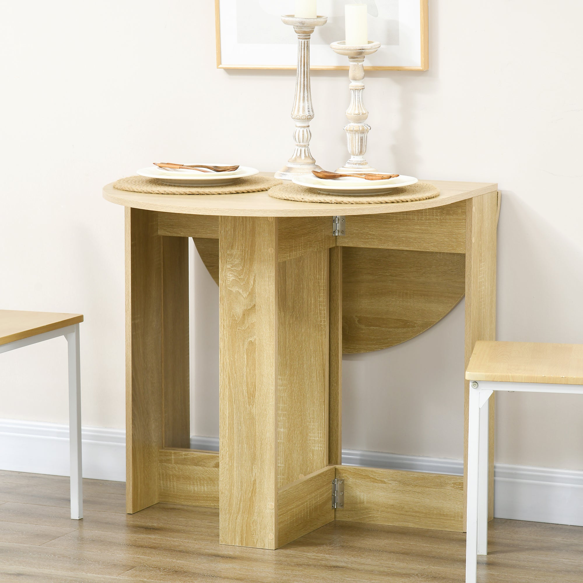 HOMCOM Folding Dining Table, Space-saving Drop Leaf Table for Small Space, Kitchen, Dining Room, Oak
