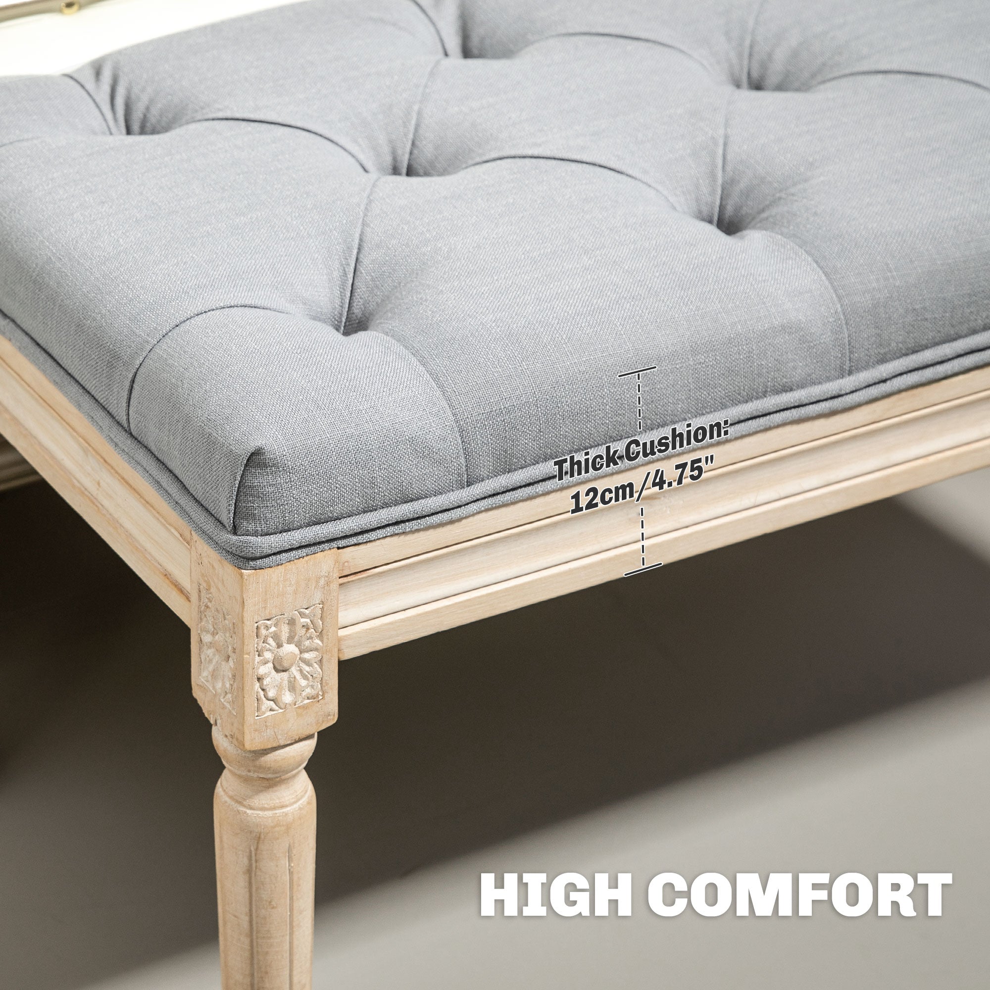 HOMCOM 80cm End of Bed Bench, Window Seat, Tufted Bench for Bedroom, Hallway, Living Room, Light Grey