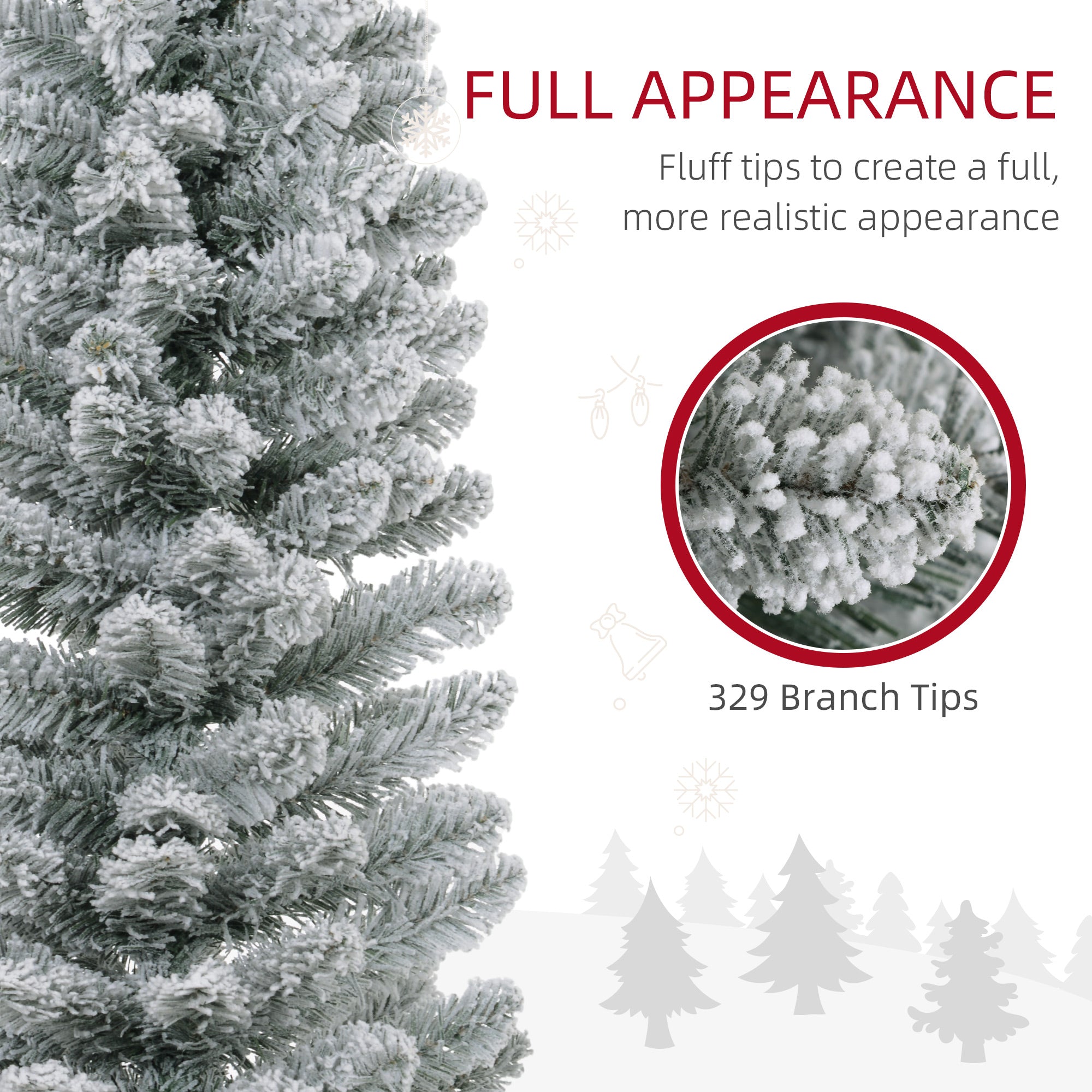 6ft Artificial Pencil Christmas Tree with 329 Snow Flocked Branches, Metal Base, Realistic Xmas Tree, White