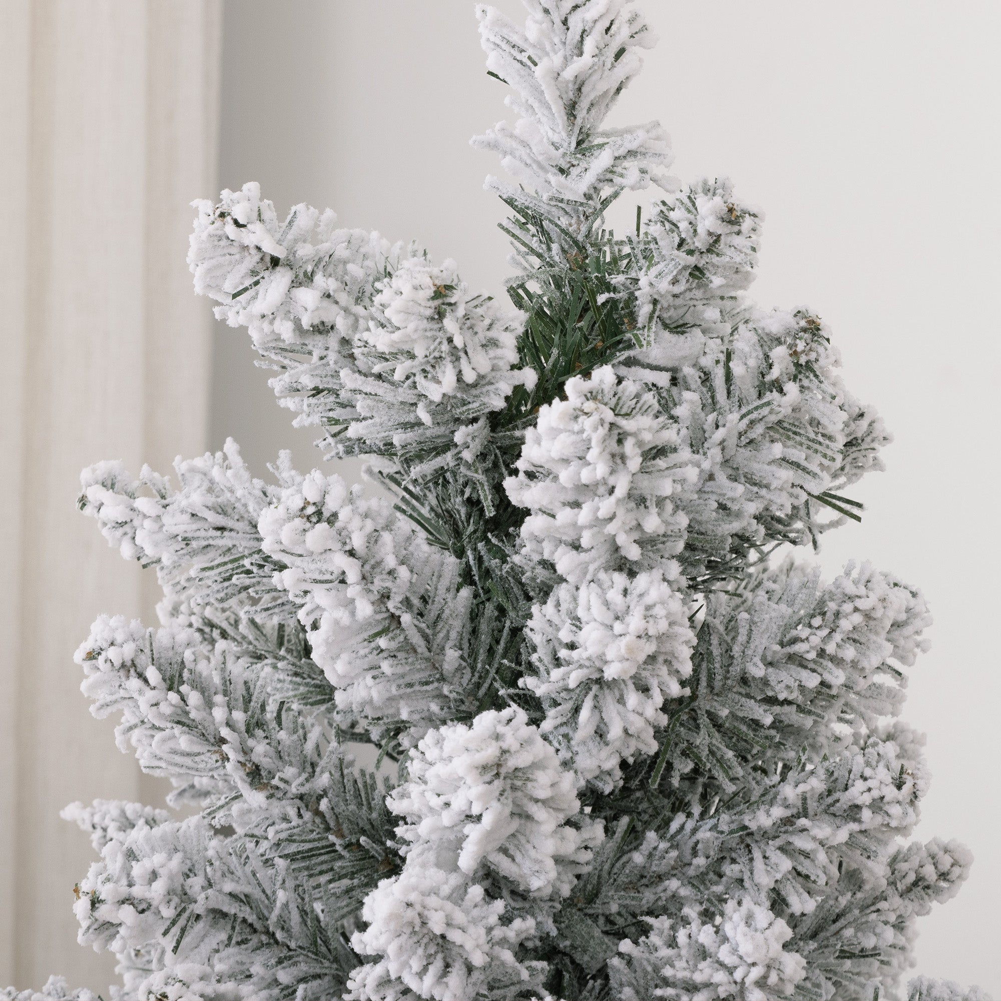 6ft Artificial Pencil Christmas Tree with 329 Snow Flocked Branches, Metal Base, Realistic Xmas Tree, White