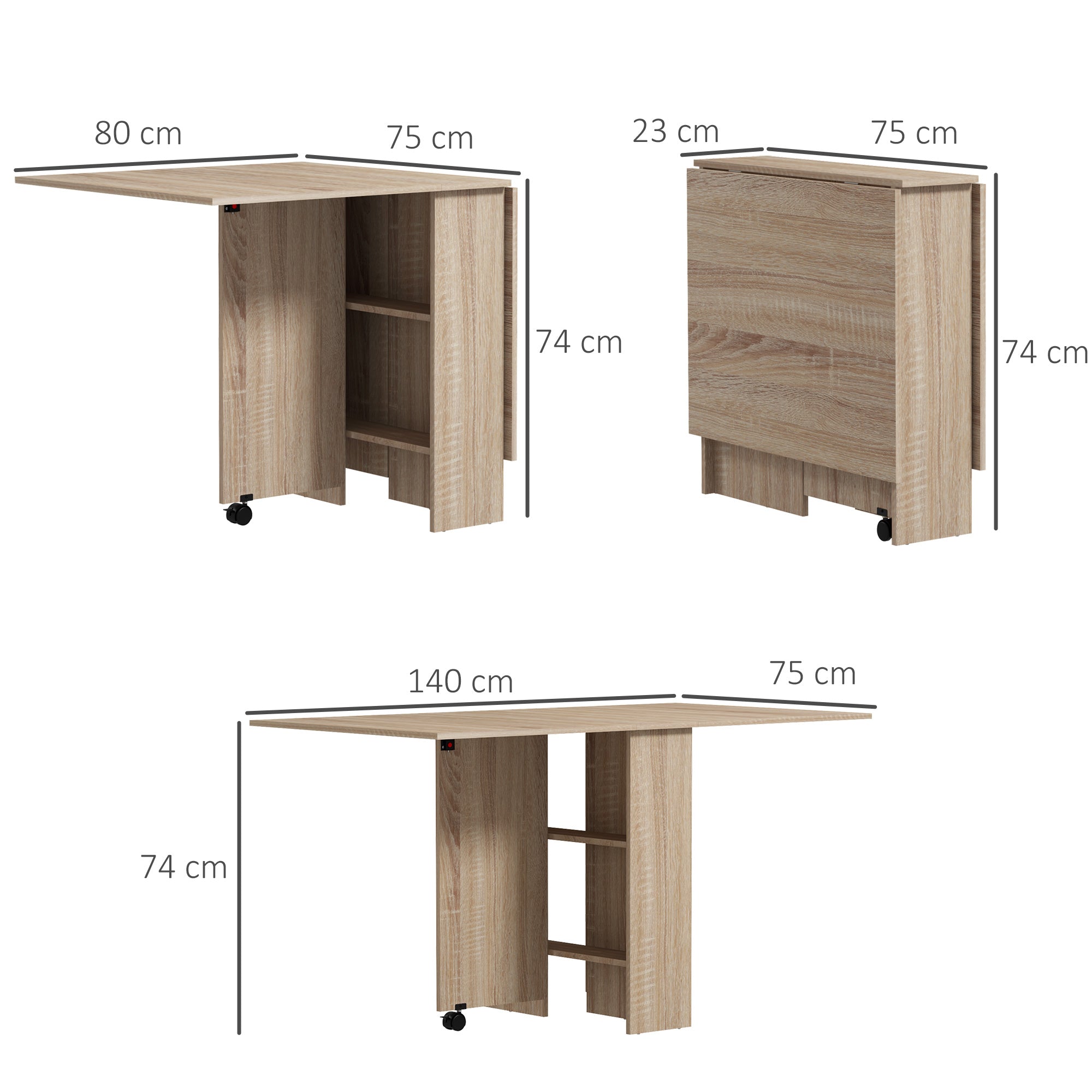 Folding Dining Table, Drop Leaf Table for Small Spaces with 2-tier