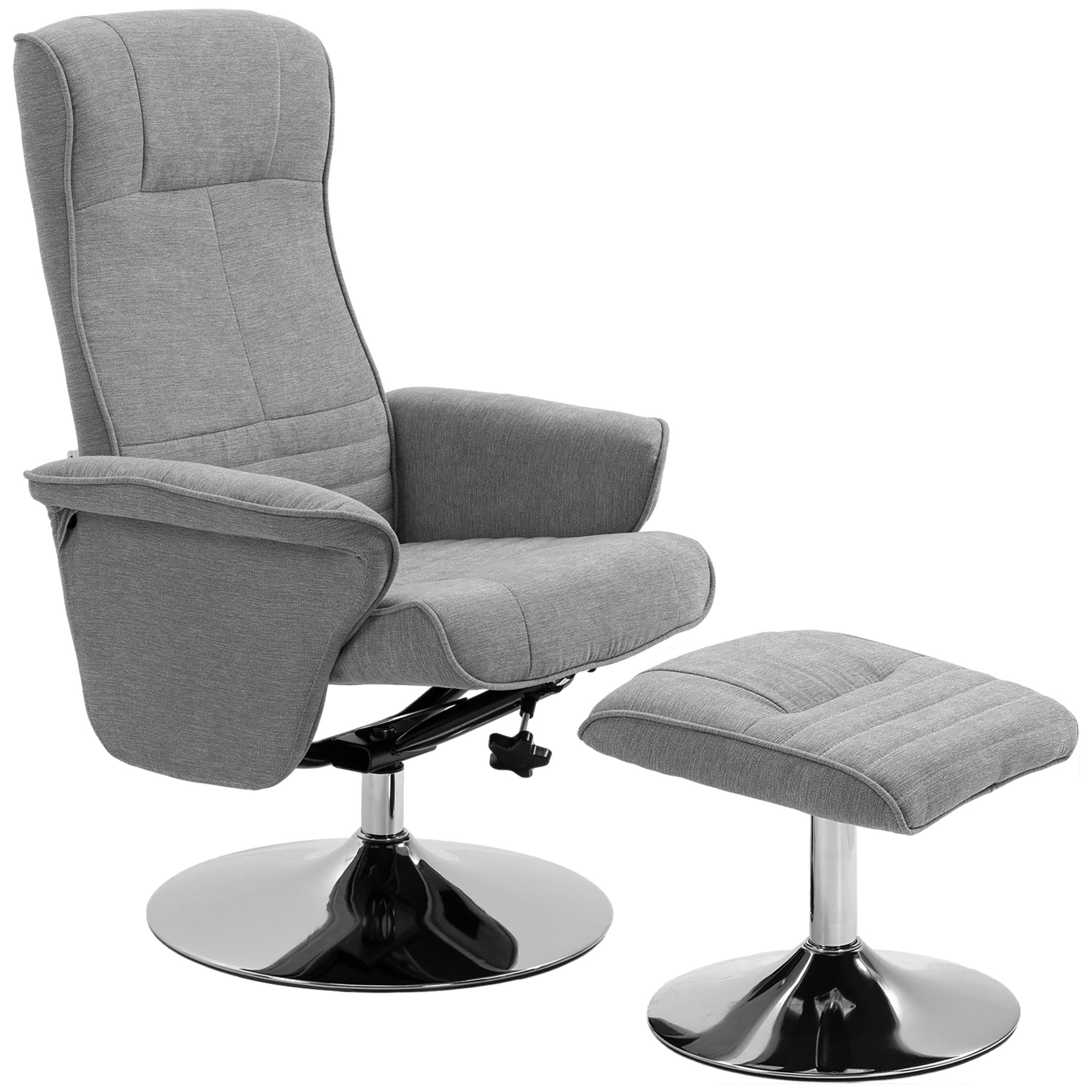 Swivel Recliner Chair with Footstool, Velvet Recliner Armchair with Ottoman, Steel Base, Upholstered Reclining Chair for Living Room, Bedroom, Office, Grey