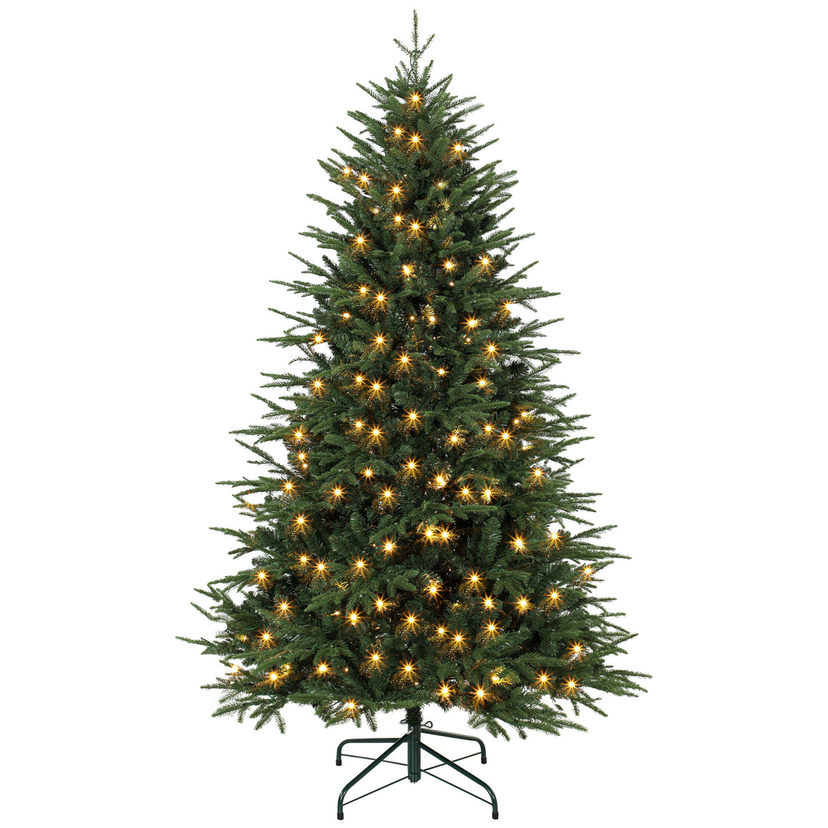 6ft Prelit Christmas Tree, Wide Spruce, Artificial Hinged Xmas Tree with 300 Warm White LED Lights, 2345 Tips, Foldable Metal Stand for Holiday, Green